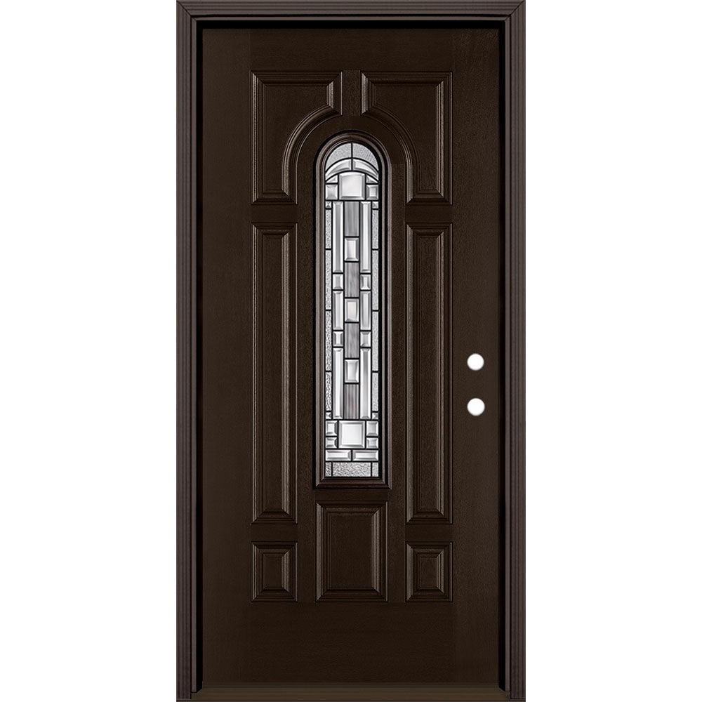 Masonite 3421135 Naples 36-in x 80-in x 4-9/16-in Fiberglass Center arch lite Left-hand inswing Walnut Stained Prehung Front Door with Brickmould Insulating core