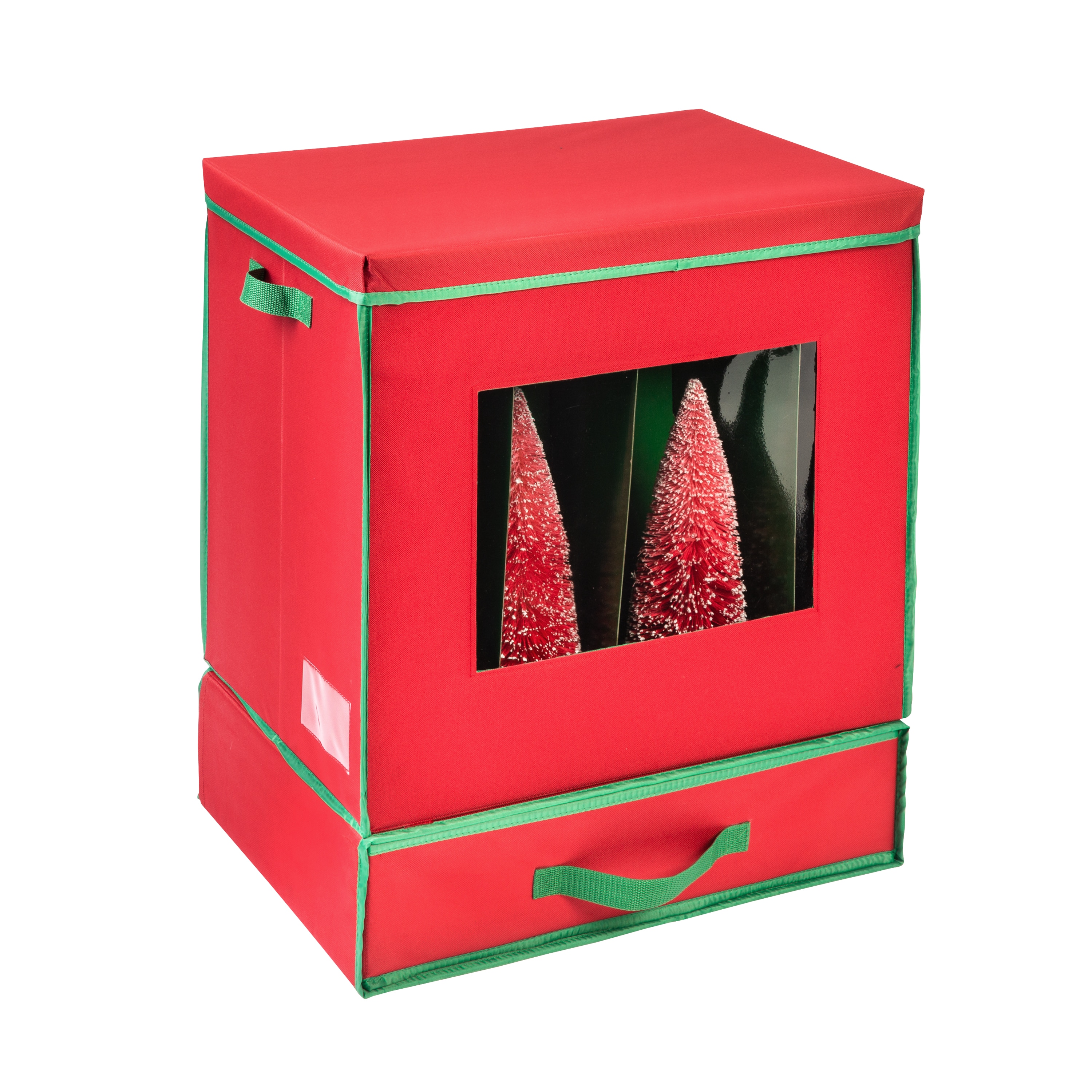 Red Fabric Christmas Ornament Storage Box with Viewing Window