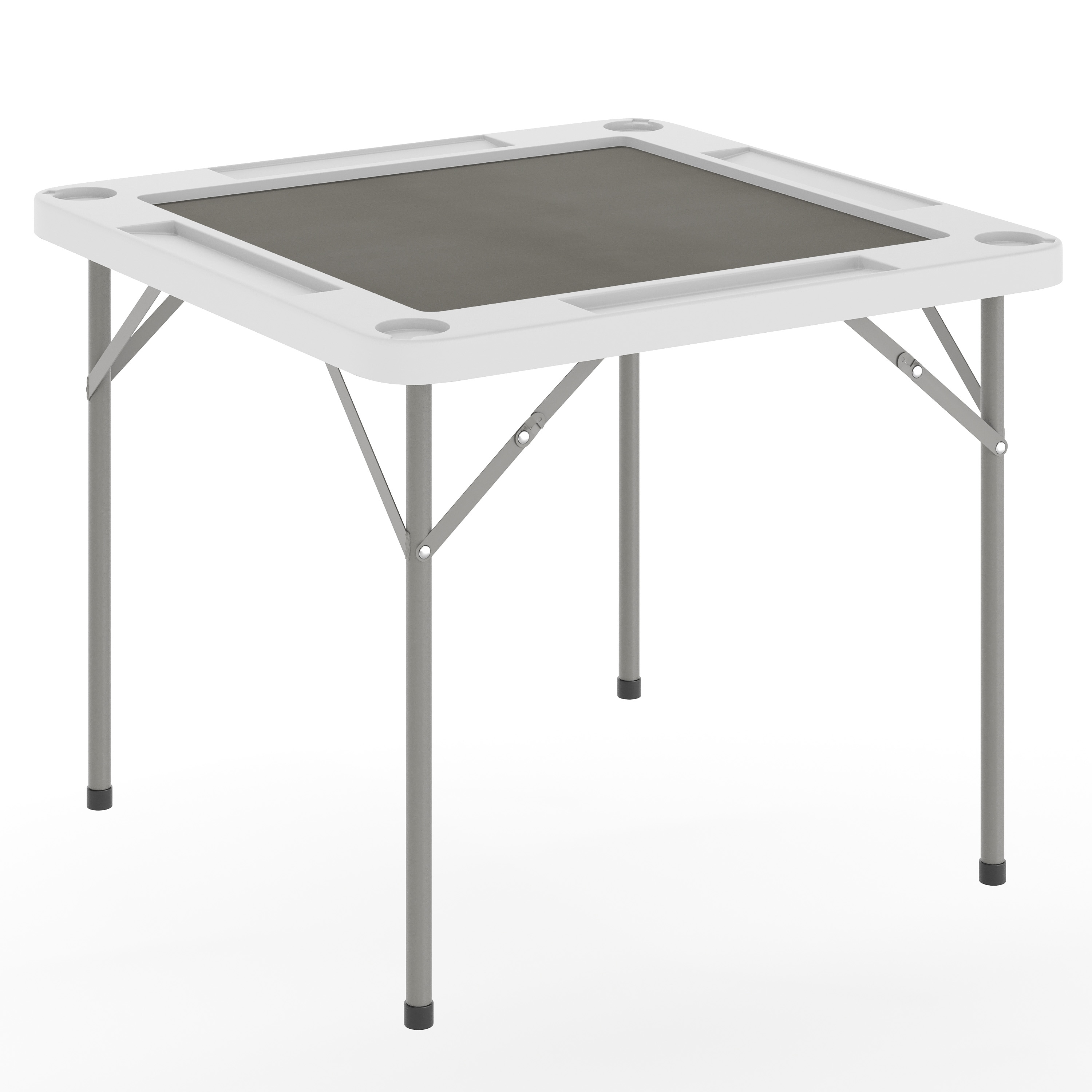 Emma + Oliver Tannin 34.5-in Square White Folding Card Game Table for 4-Players with a Gray Felt Playing Surface and Cup Holders #889142930488