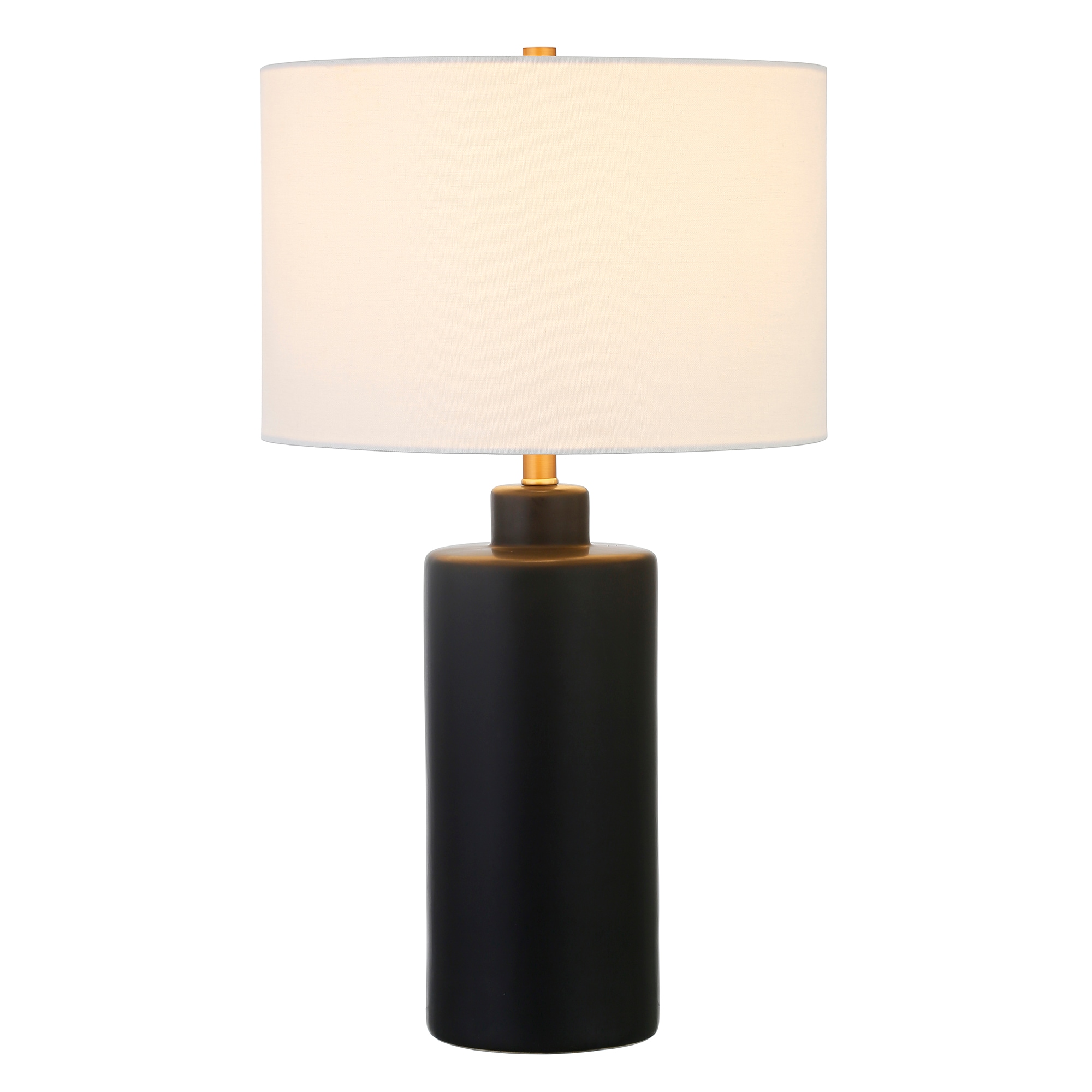 Matte Black Ceramic Nightstand Lamp with White Linen Shade