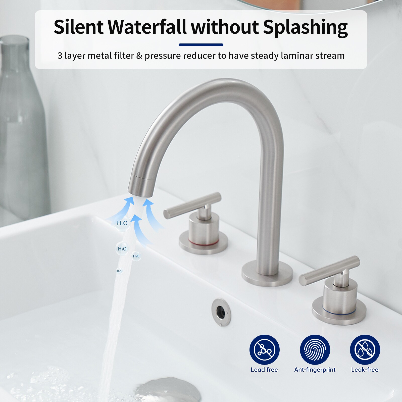 Brushed Nickel 8-Inch Widespread 2-Handle High-Arc Bathroom Faucet
