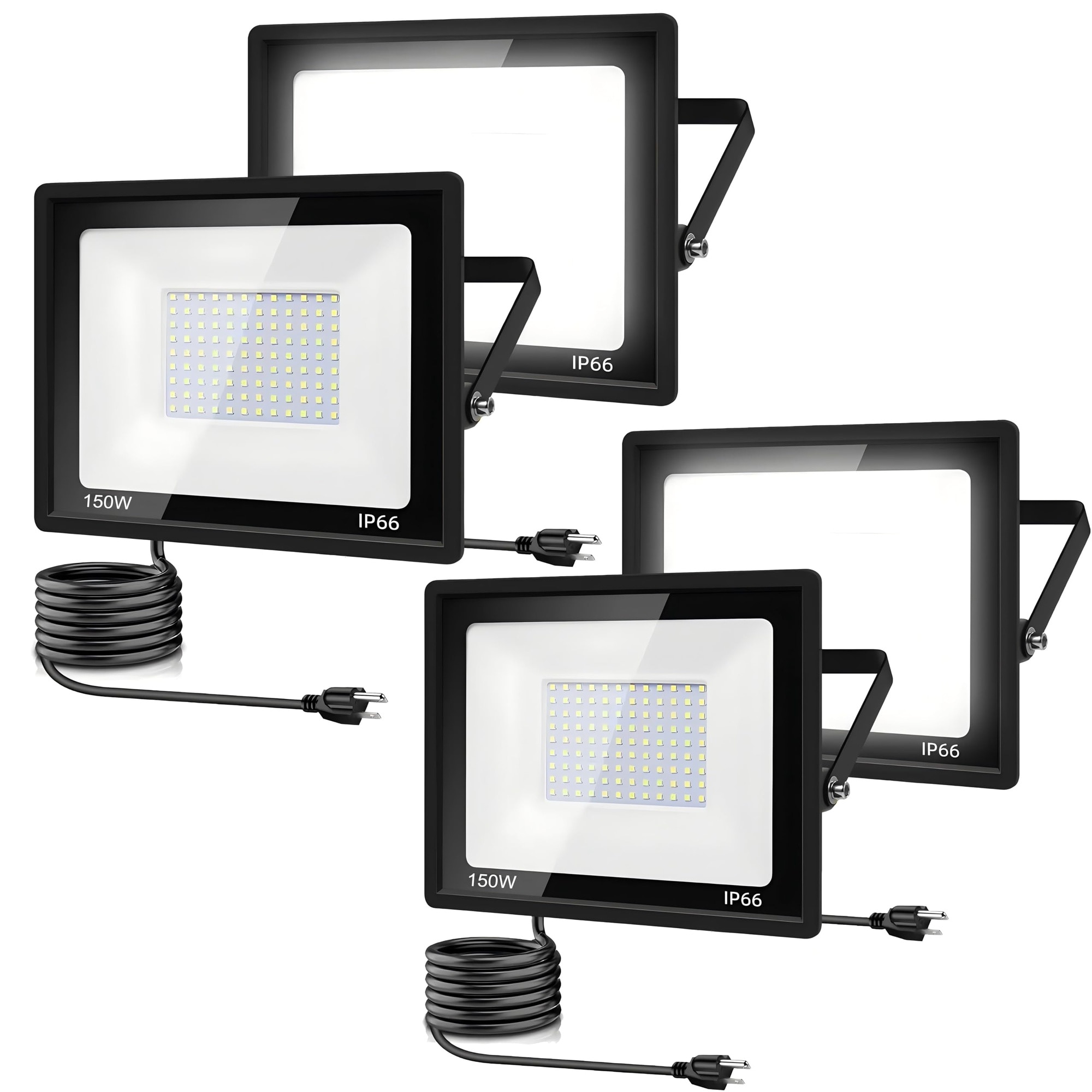 Ahfiwaso  150W LED Flood Light Outdoor High Lumen Waterproof Work Light with US Plug Daylight White 6000K IP66 Weather Resistant