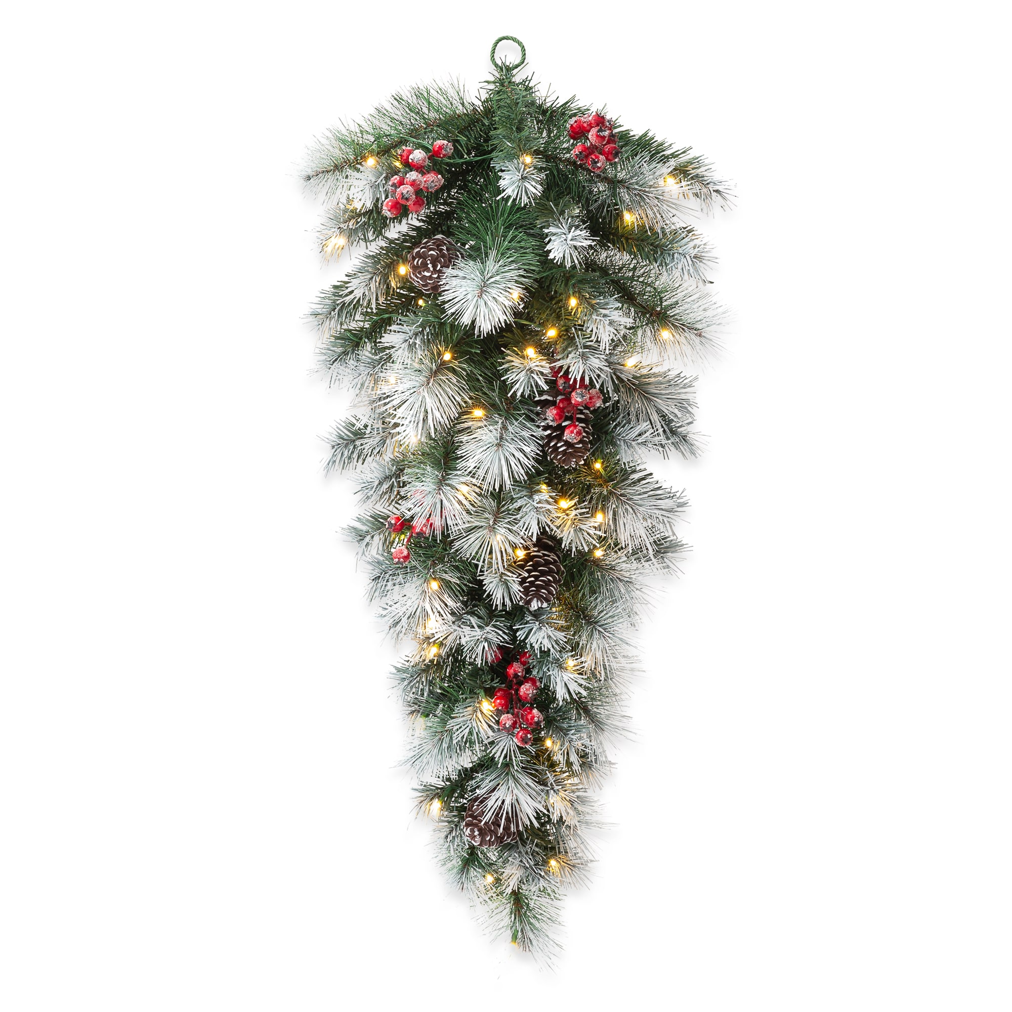 Glitzhome 2016000031 Indoor Pre-lit Battery-operated 3-Feet Pinecone Artificial Garland with White LED Lights