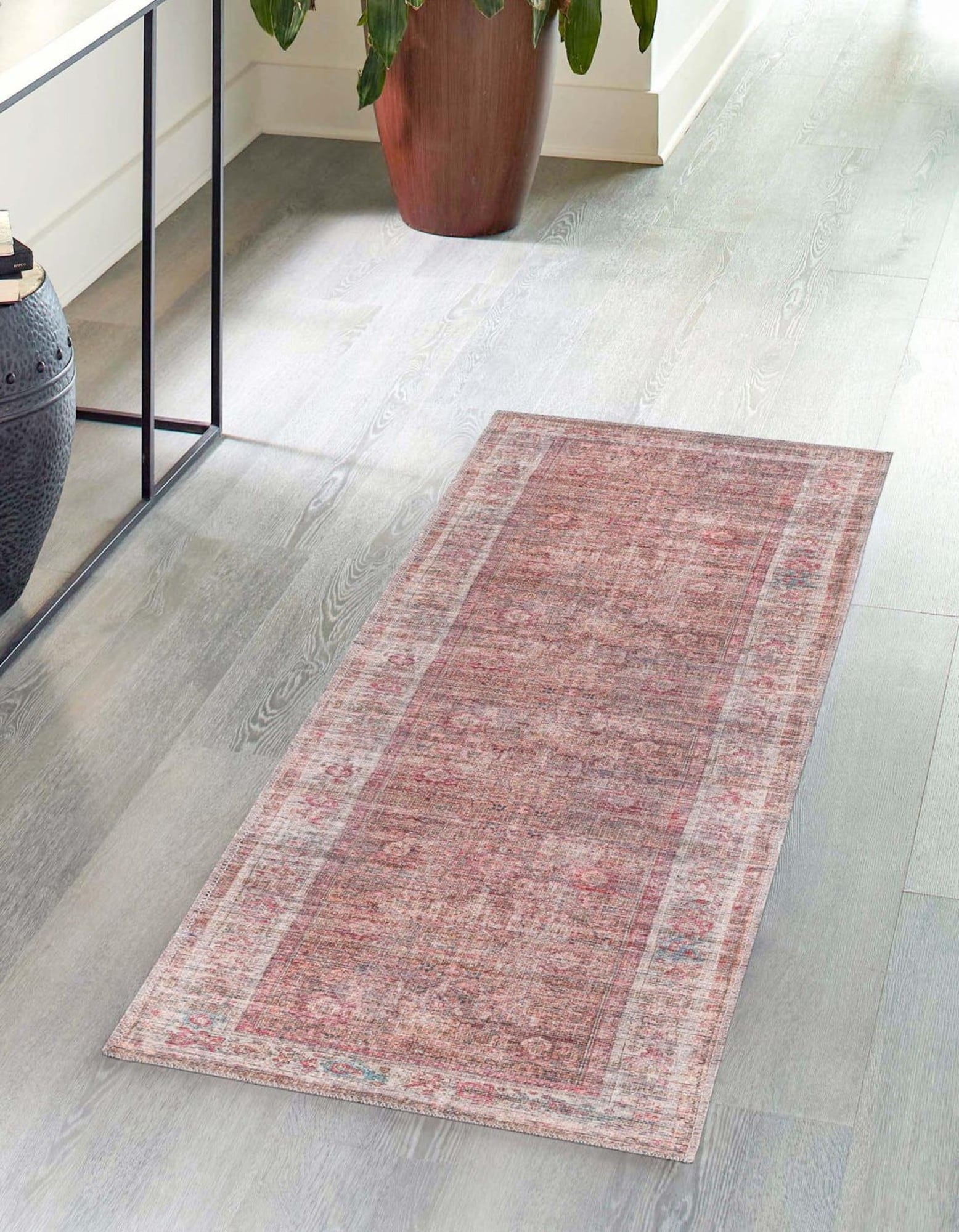 Unique Loom 3177907 Nostalgia Washable 2 x 8 (ft) Loomed Chenille Rust Red and Brown Rectangular Indoor Border Machine washable Runner rug