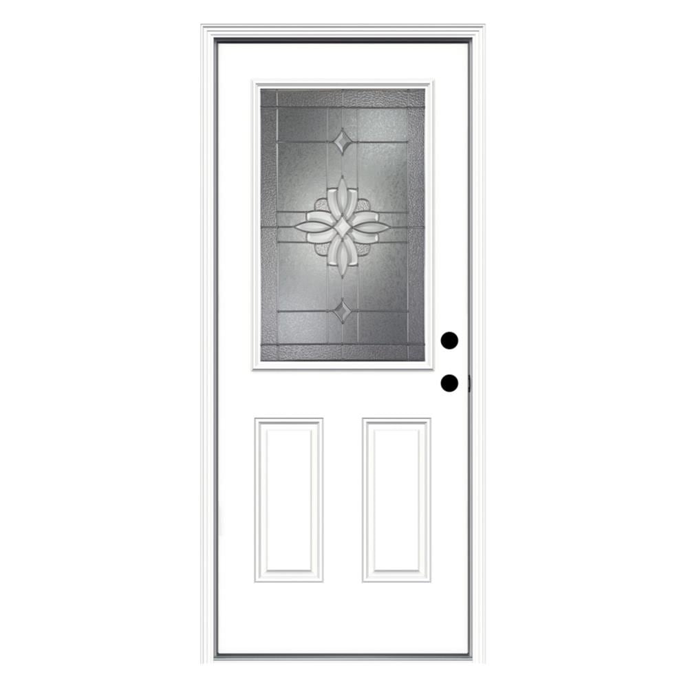 JELD-WEN LOWOLSTL32LHPLLH Laurel 32-in x 80-in x 4-9/16-in Steel Half lite Left-hand inswing Primed Prehung Front Door with Brickmould Insulating core