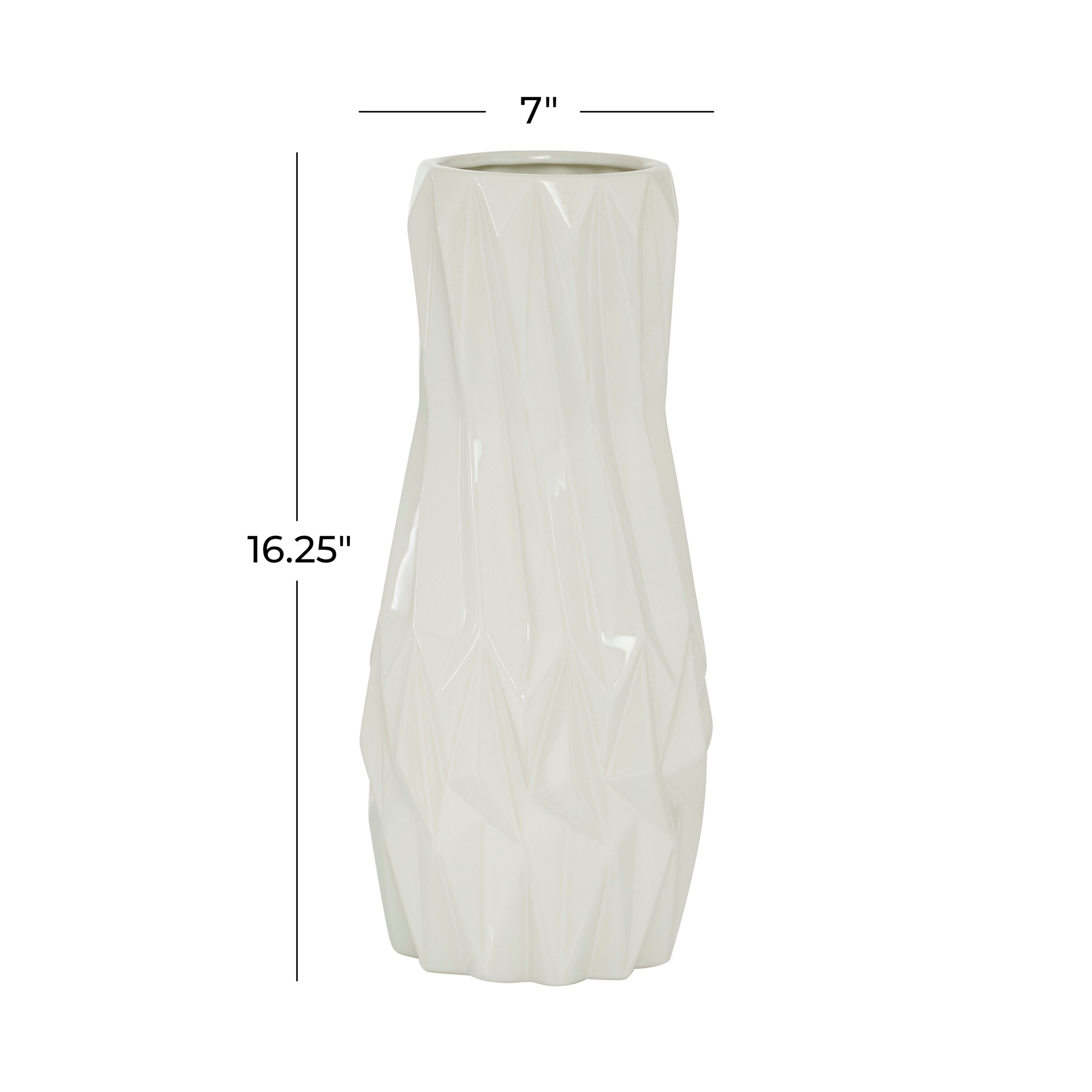 Sleek Elegance White Glossy Geometric Ceramic Vase 7" X 16.25"