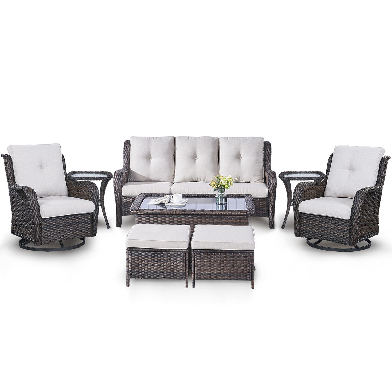Rilyson FS1318025X2023014-2 Curved Handrail 8 -Piece Wicker Patio Sofa Conversation Set with Multiple color/finishes Cushions