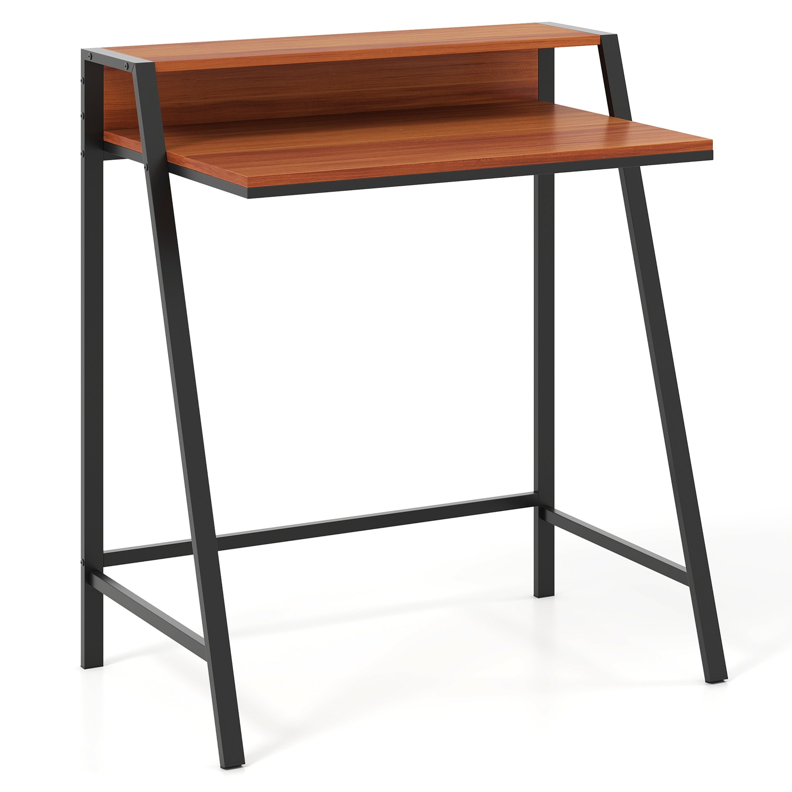 Slickblue - 2 Tier Wooden Walnut/Natural Computer Desk with Monitor Stand and Metal Frame for Hom...