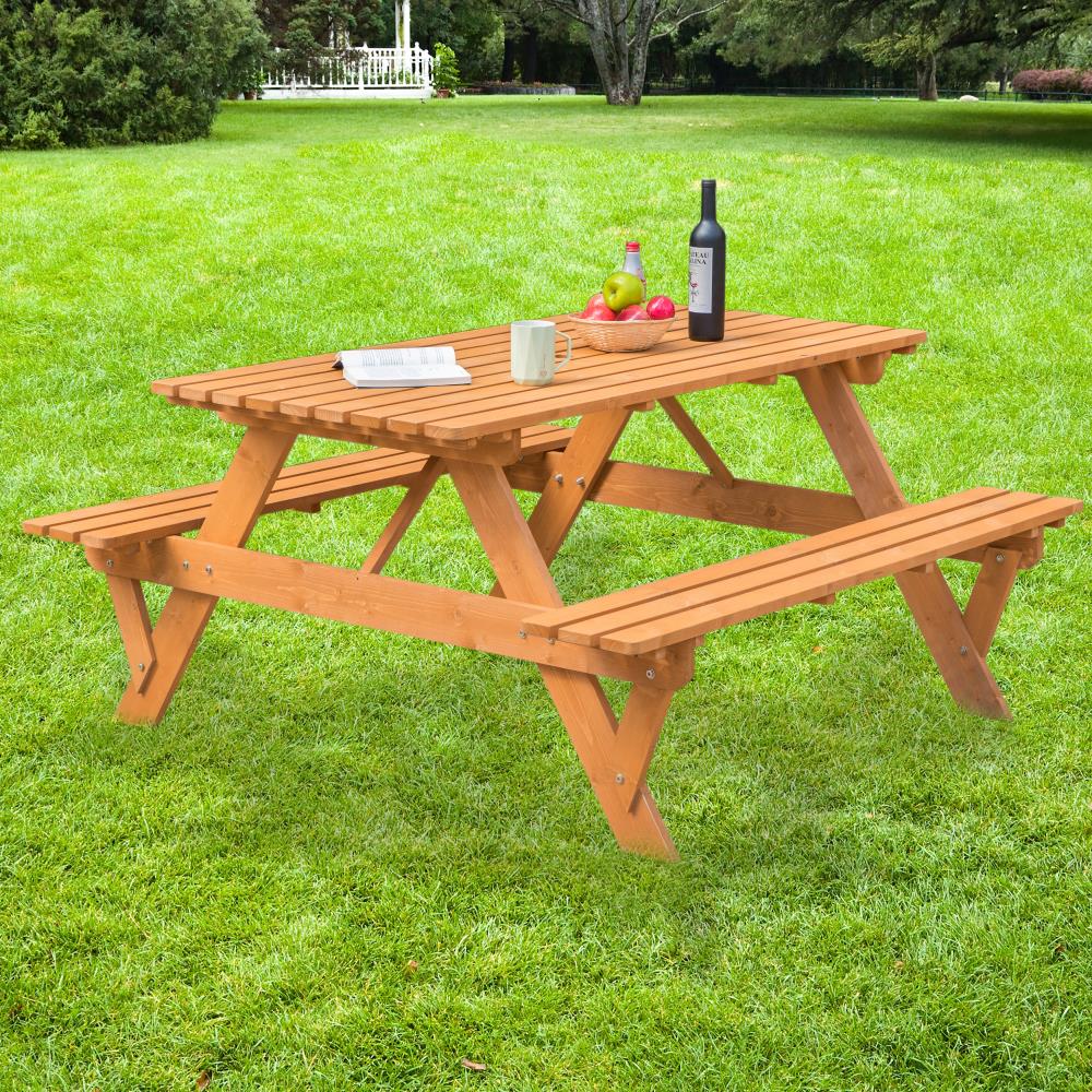 Gardenised 59-in BrownWood Rectangle Picnic Table in the Picnic