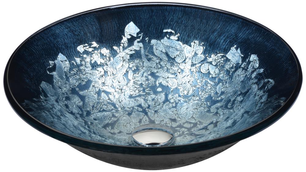 ANZZI LS-AZ8213 Makata Tempered glass Vessel Round Modern Silver Burst Bathroom Sink with Drain Included ( 17.7-in x 17.7-in )