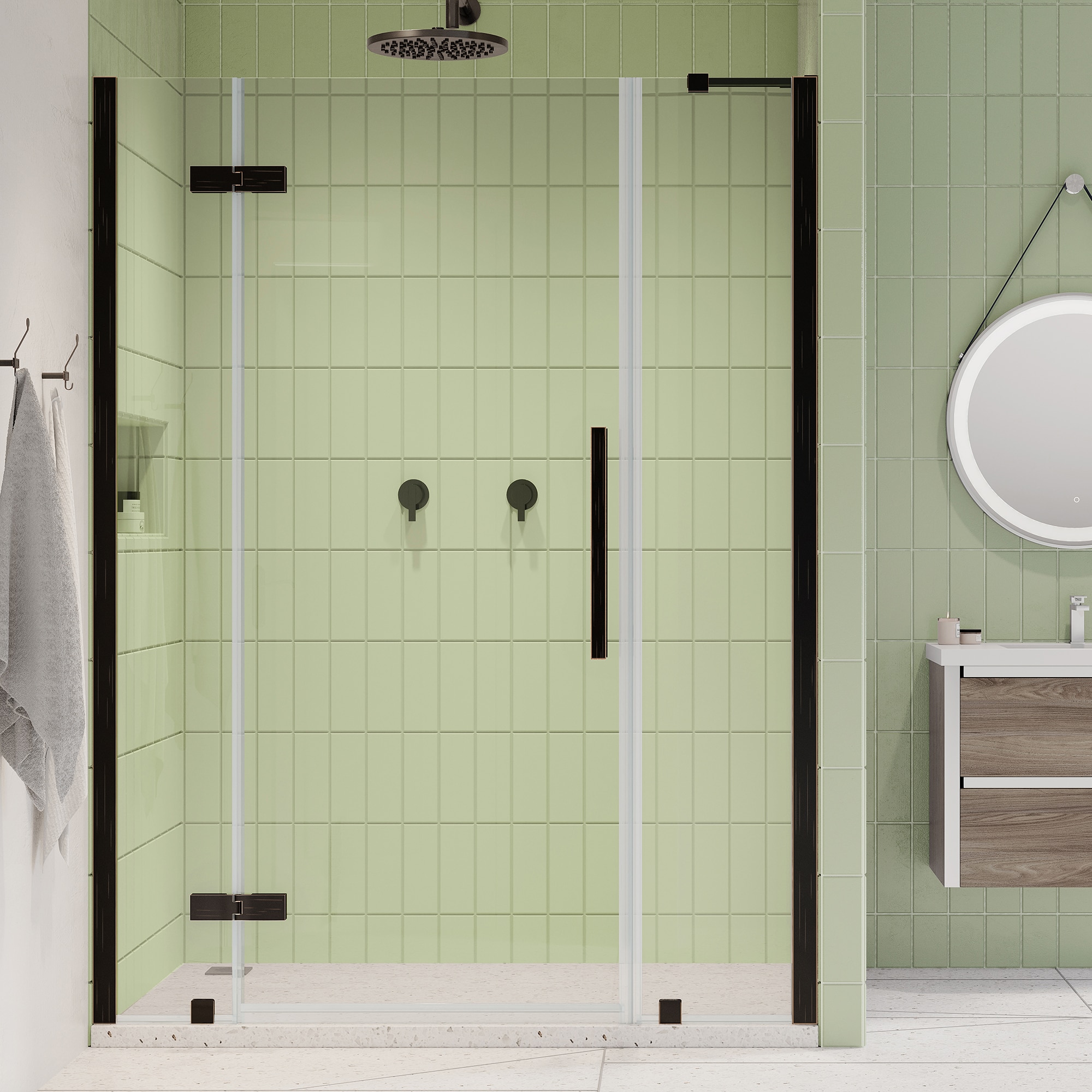 OVE Decors 828796054720 Tampa Oil-rubbed bronze 49-3/4-in to 52-1/16-in W x 72-in H Frameless Pivot Shower door 5/16-in Thick Clear Glass