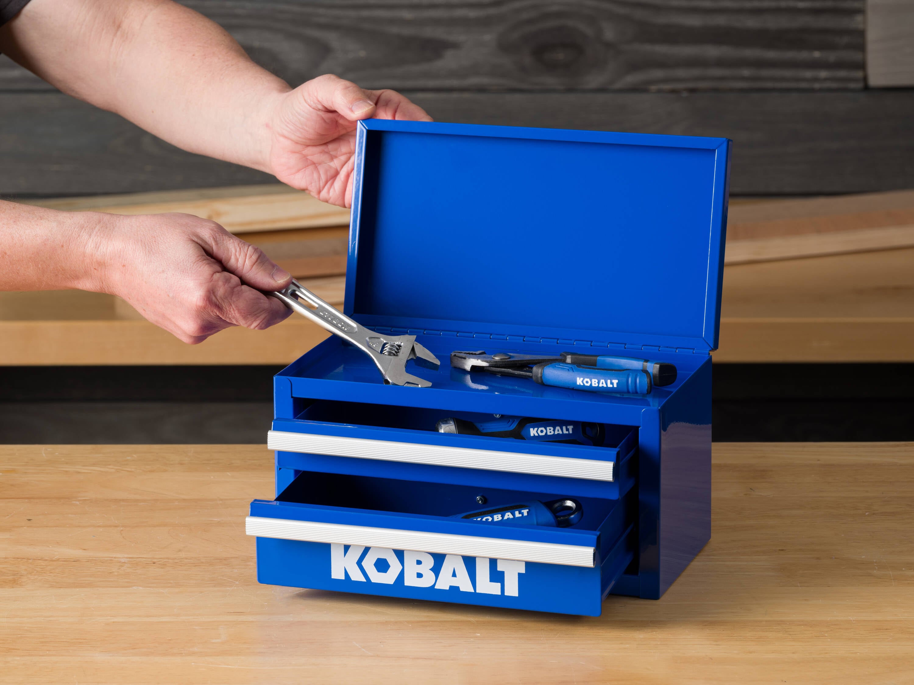 Kobalt Mini 10.83-in Friction 2-Drawer Blue Steel Tool Box in the Portable Tool  Boxes department at