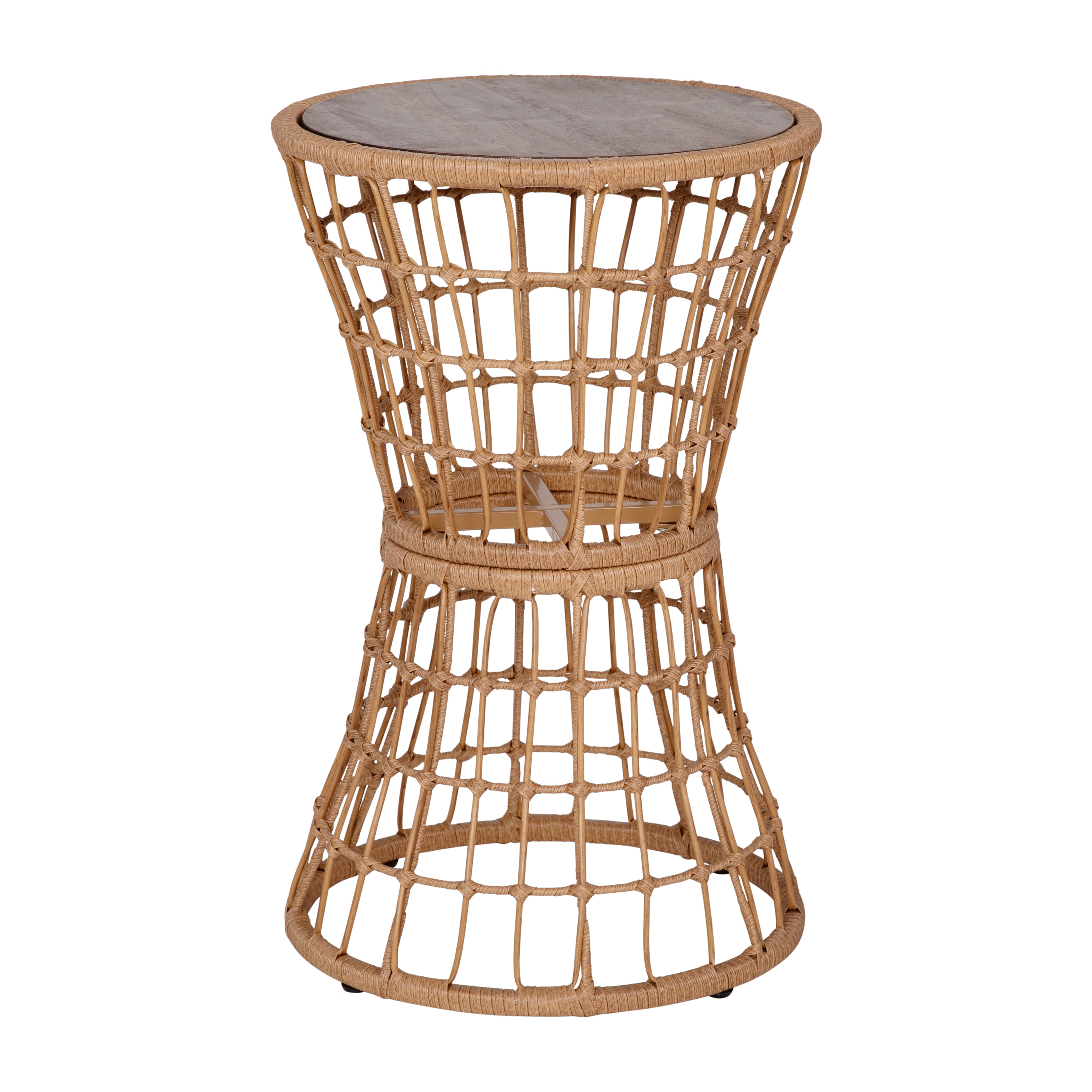 Flash Furniture 840196356983 Devon Indoor/Outdoor Natural Finish Rattan Rope Table with Acacia Wood Top; Fade and Weather Resistant