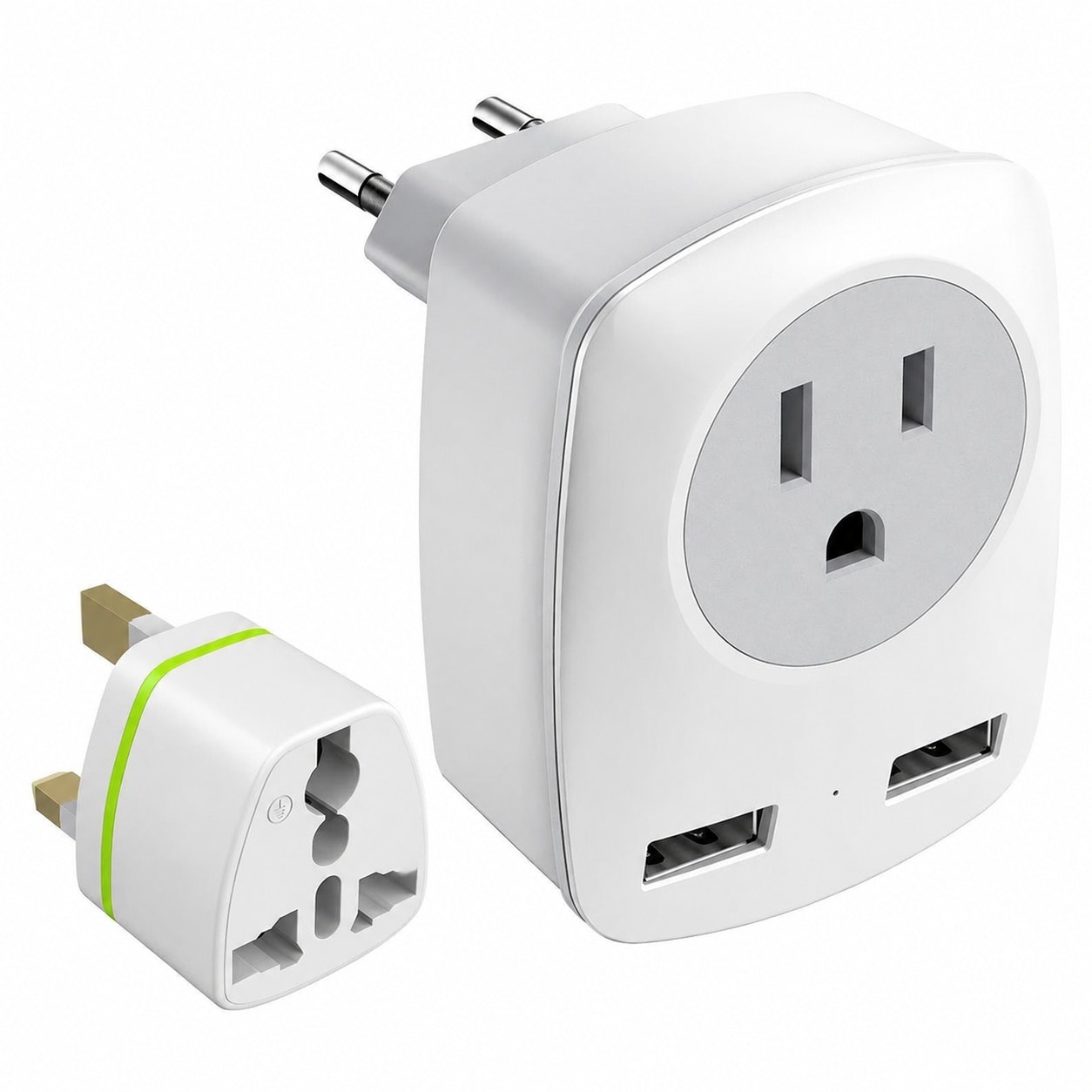 Aoibox International Travel Wall Tap Adapter with Multiple Outlets and USB Ports for Europe and UK Connections #LAB32PN0
