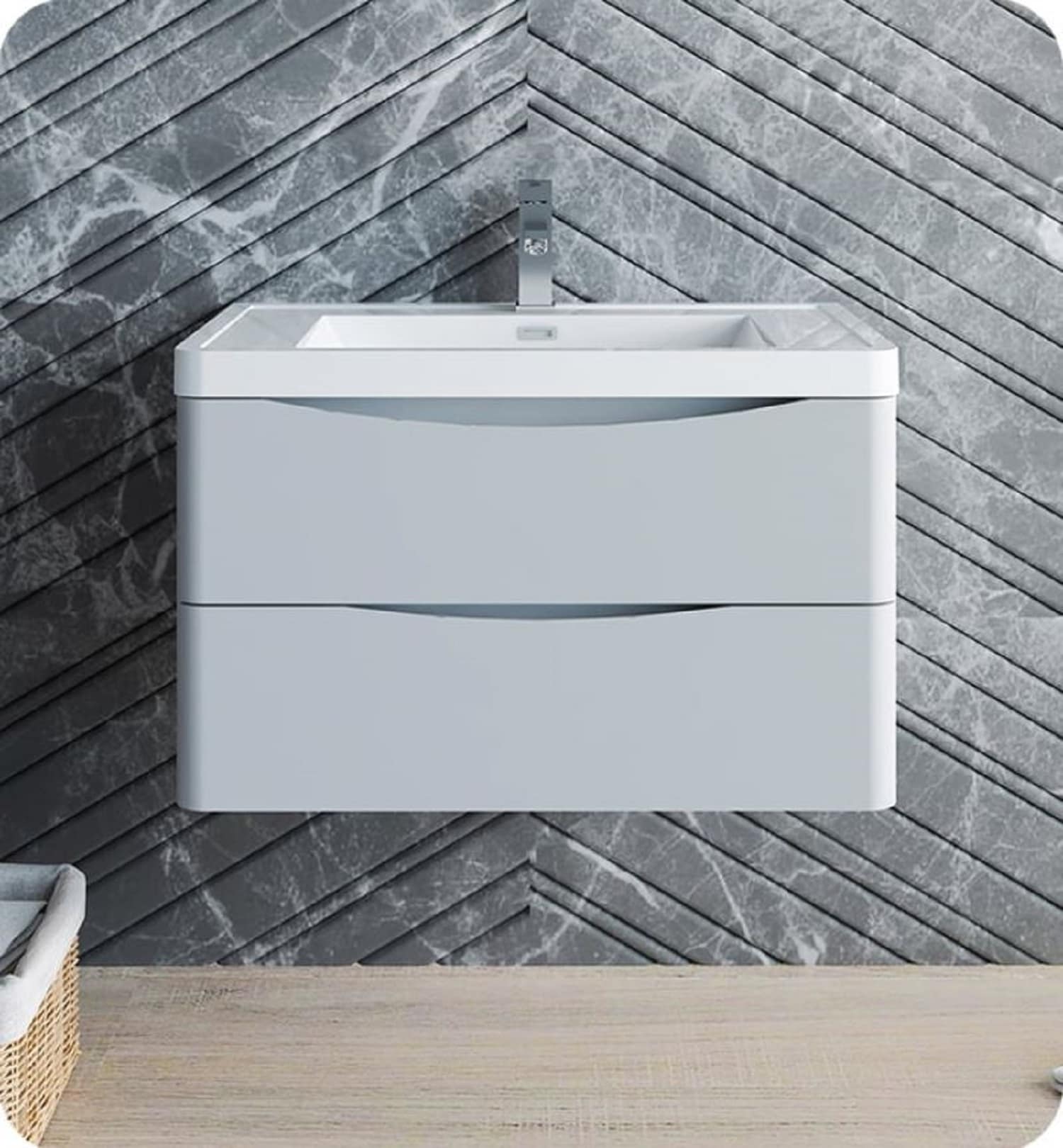 Fresca FCB9032GRG-I Tuscany 32-in Glossy Gray Single sink Floating Bathroom Vanity with White Acrylic Top
