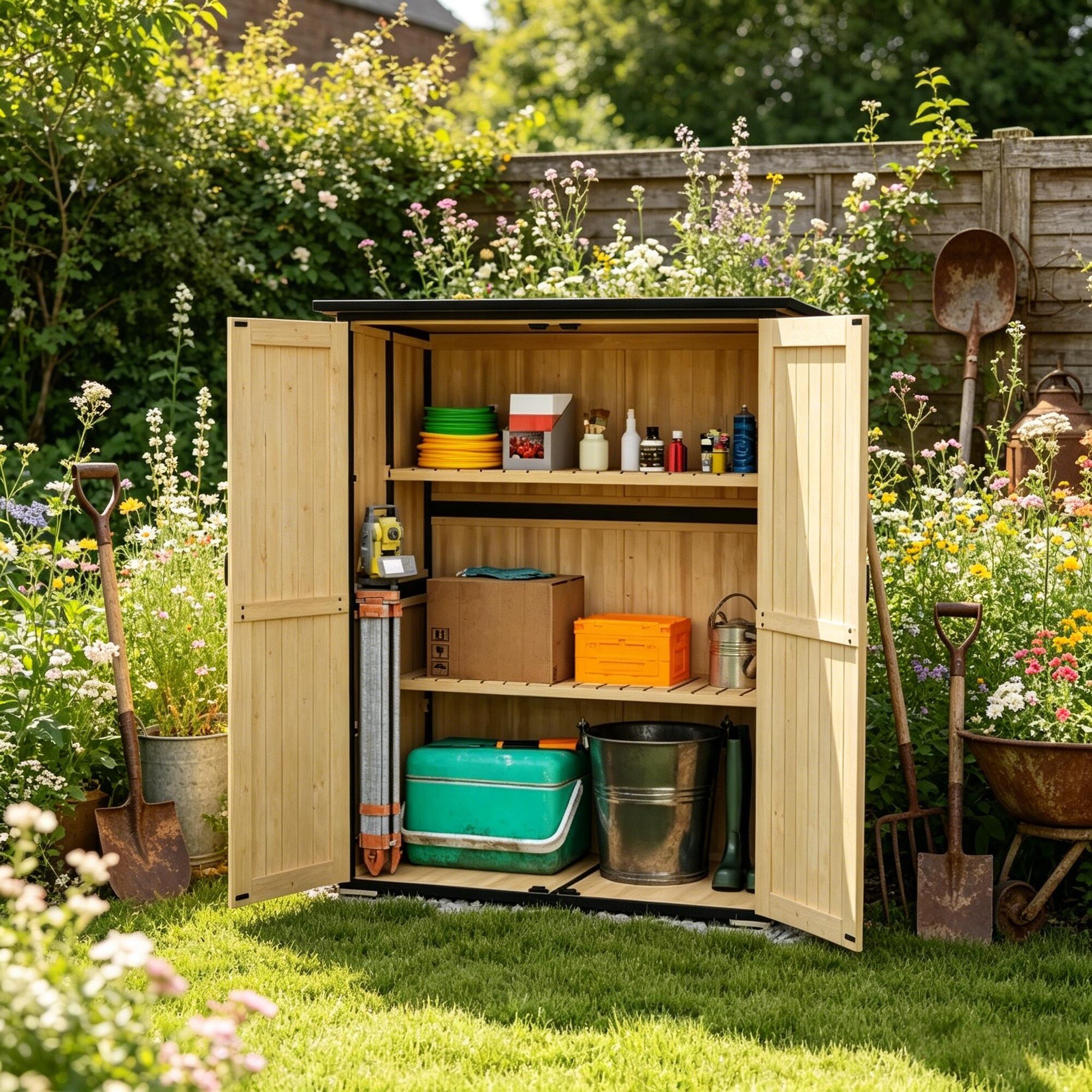 HyperDrop Cart Wood Outdoor Storage Shed Weather-Shield Heavy-Duty ...