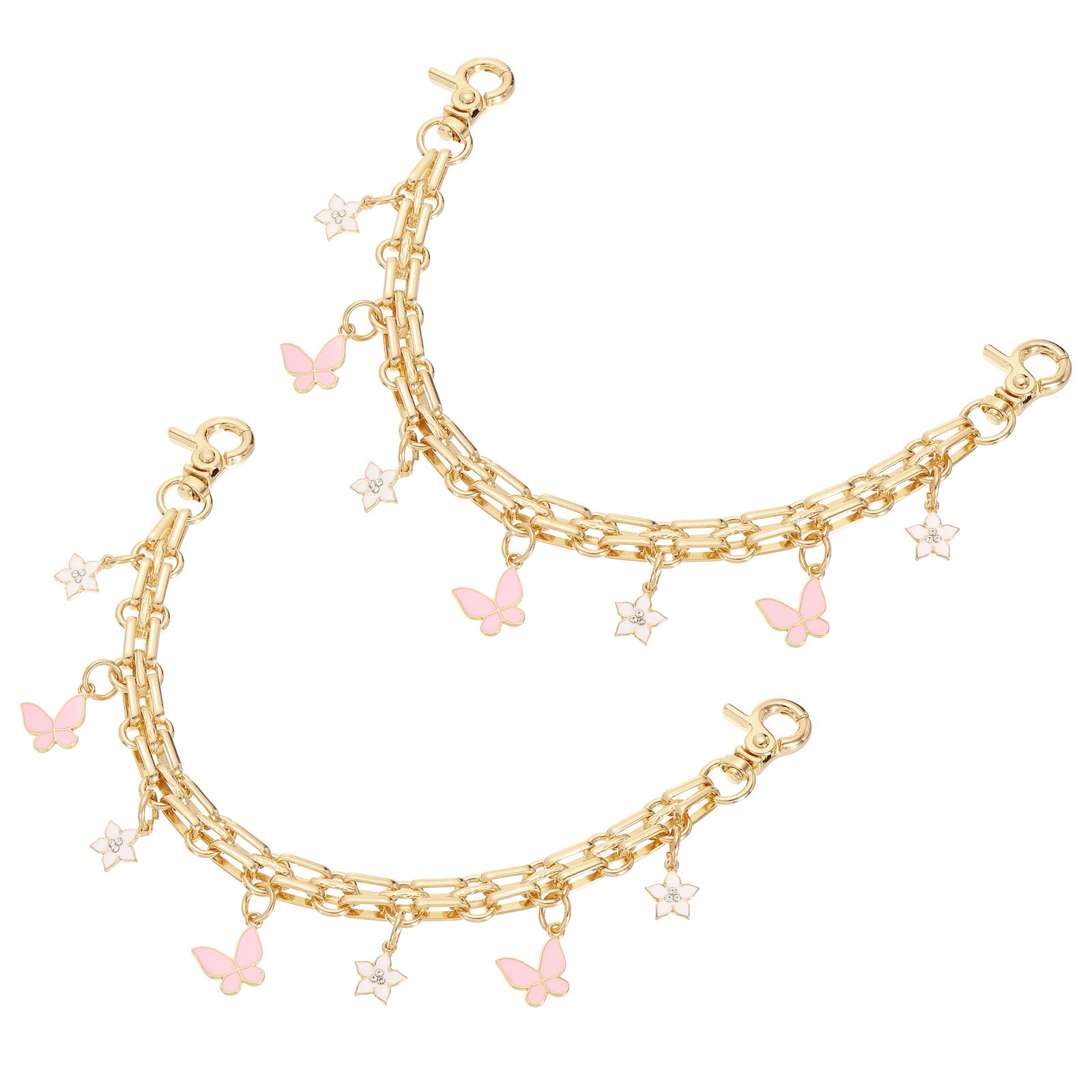 Unique Bargains 2pcs 10inch Purse Extender Chain Straps Bag Accessories Charm for Women Handbags Handle Replacement Decoration with Flower Butterfly Pendant Pink/White #S26031800UX3376