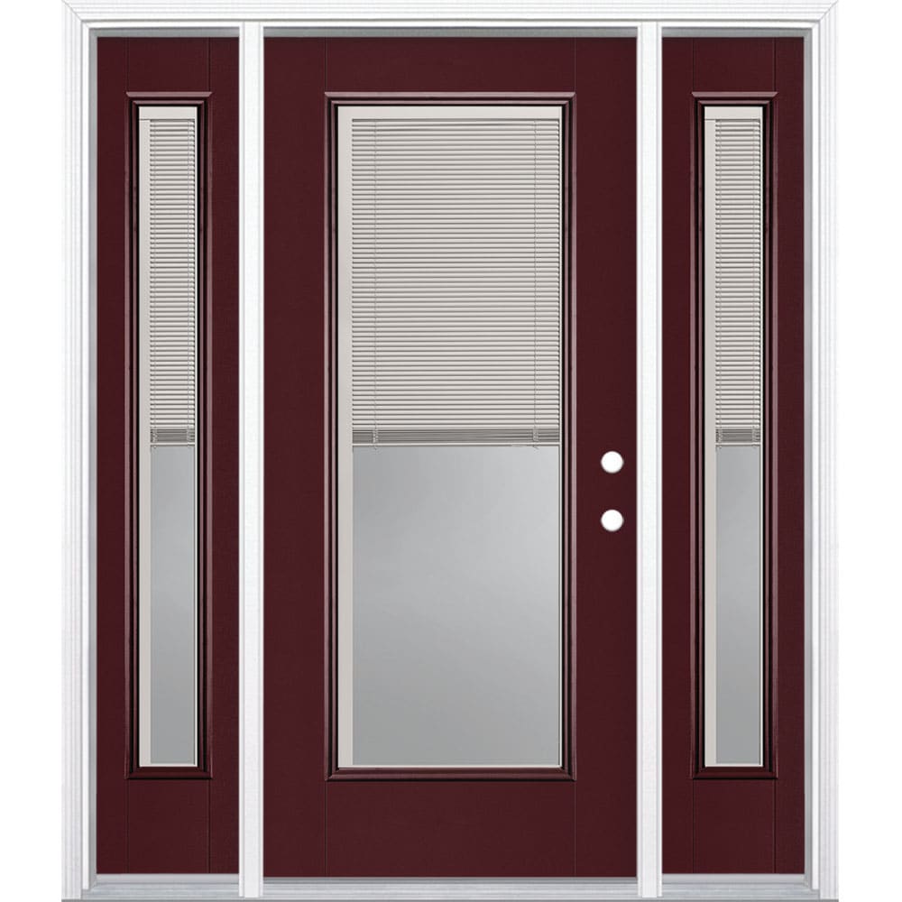 Masonite 1218648 60-in x 80-in x 4-9/16-in Fiberglass Full lite Left-hand inswing Currant Painted Prehung Front Door with Sidelights with Brickmould Insulating core with Blinds