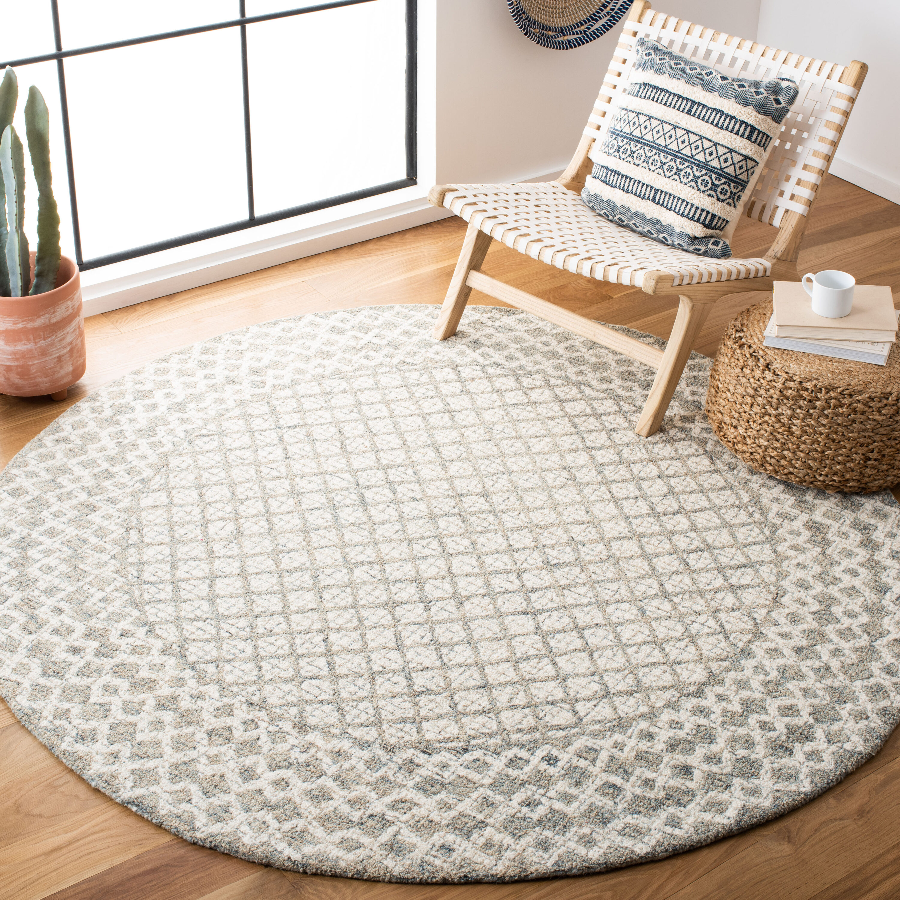 Safavieh Abstract Dakota Tufted Wool Ivory/Gray Round Indoor Trellis ...