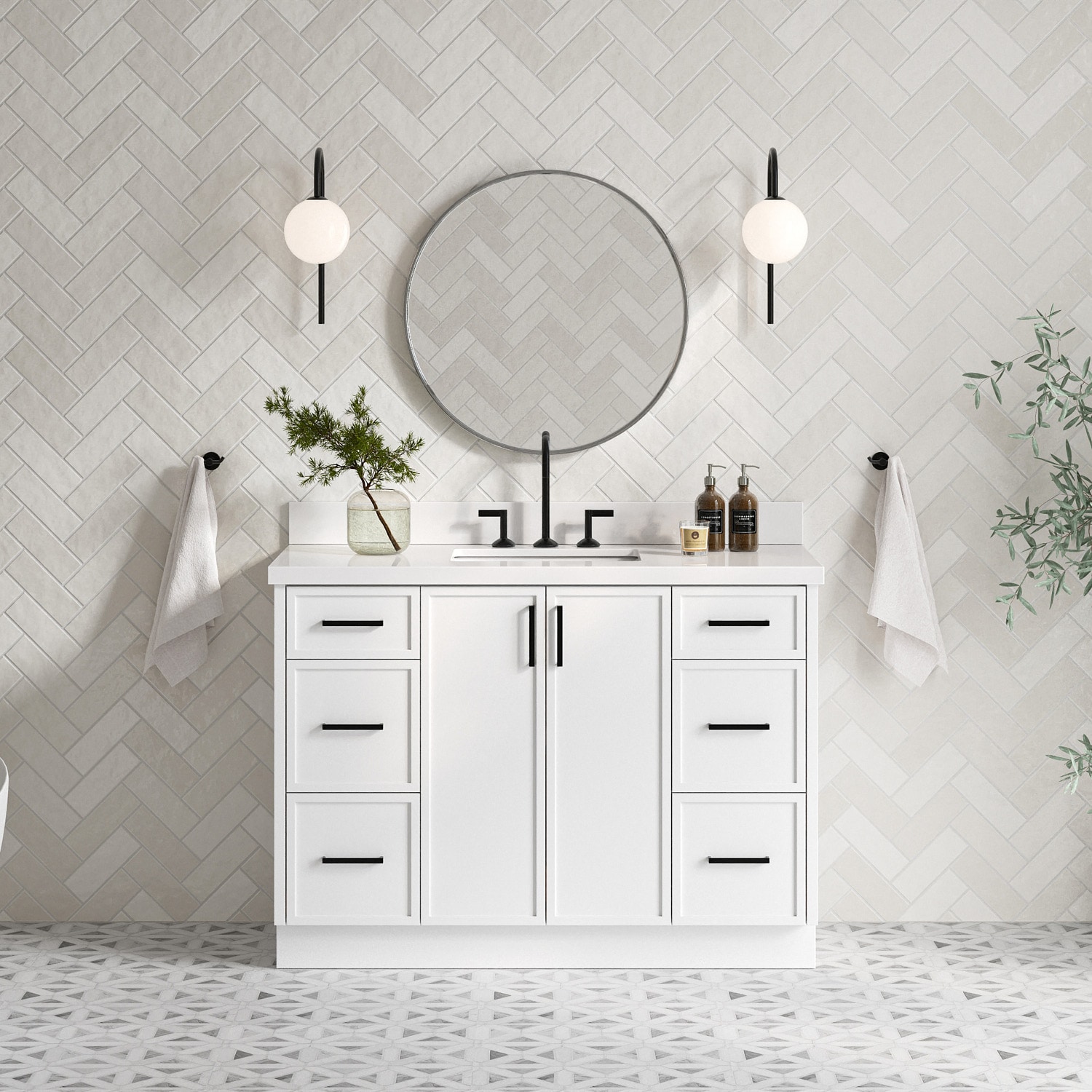 ARIEL K49WQRVOWHT Kelly 48-in White Undermount Single Sink Bathroom Vanity with Pure White Quartz Quartz Top