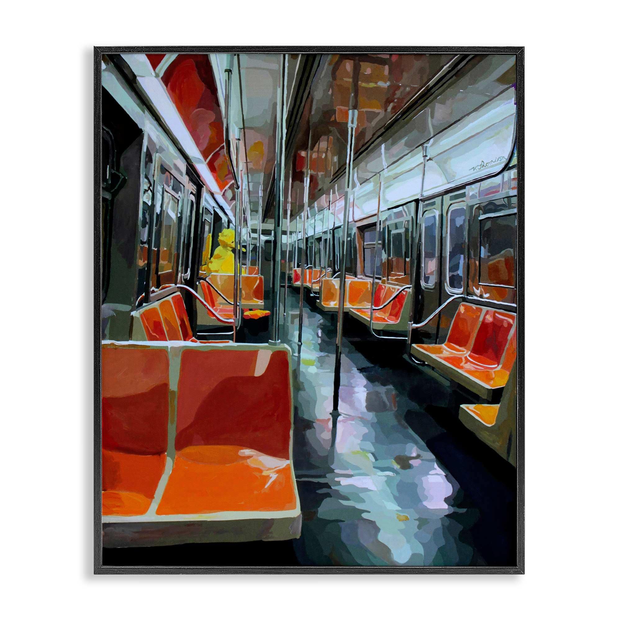 Stupell Industries BS-816-FR-16X20 Bird Character in Subway Train Framed Giclee design by Keith Thomson