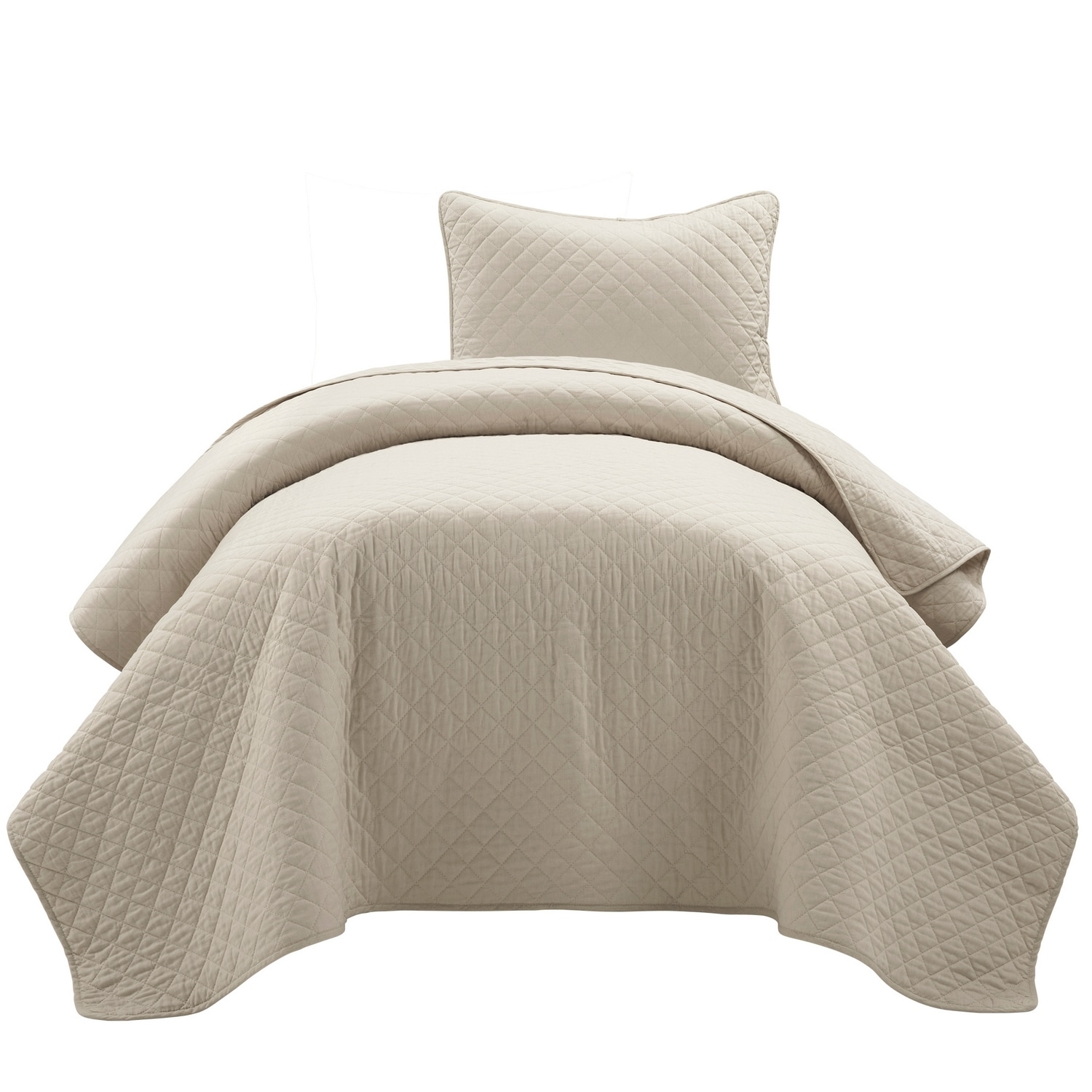 Ava Diamond Neutral Cotton Twin Reversible Quilt Set