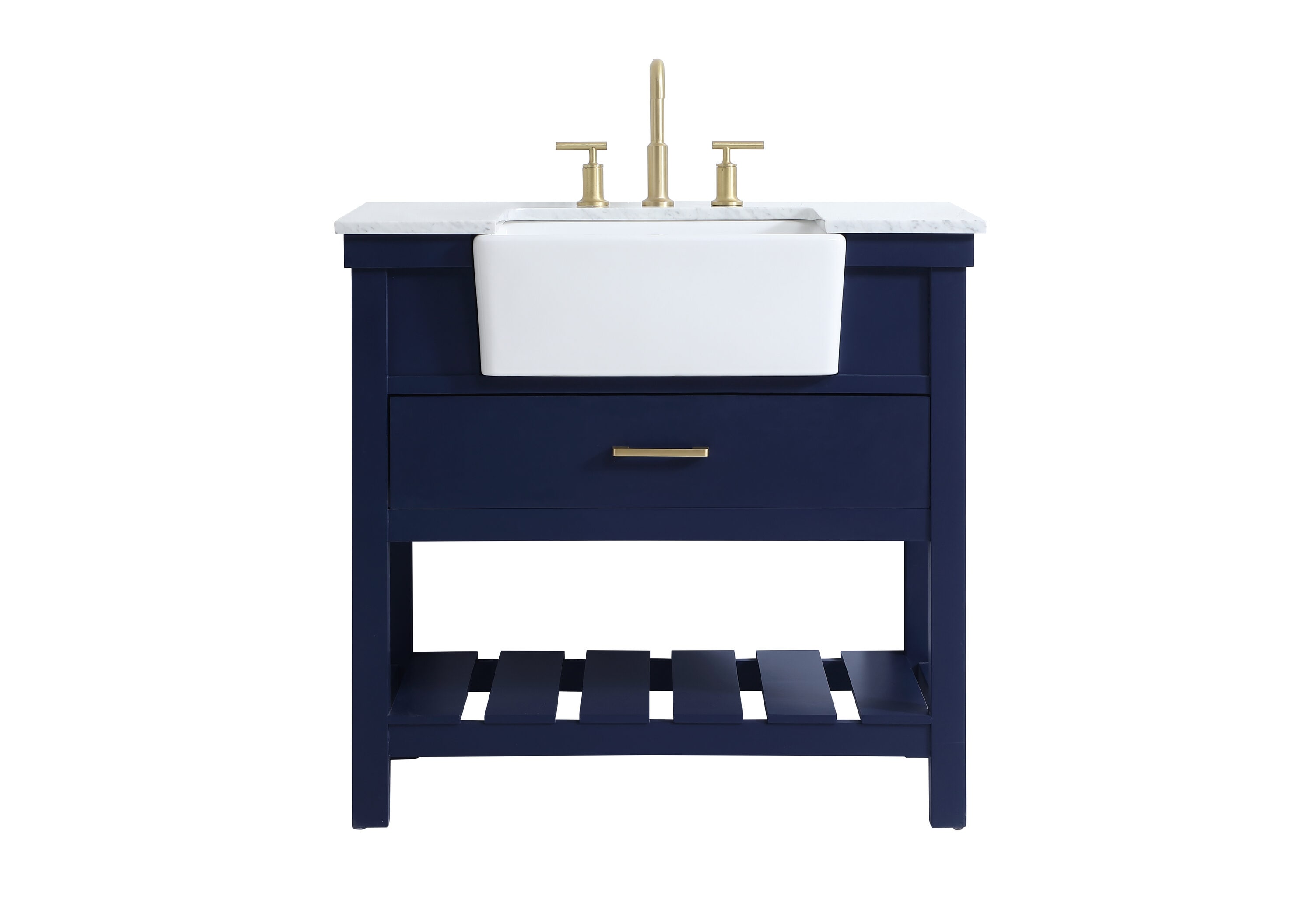Home Furnishing 36-in Blue Farmhouse Single Sink Bathroom Vanity with Carrara White Marble Top | - Elegant Decor HF180408BL