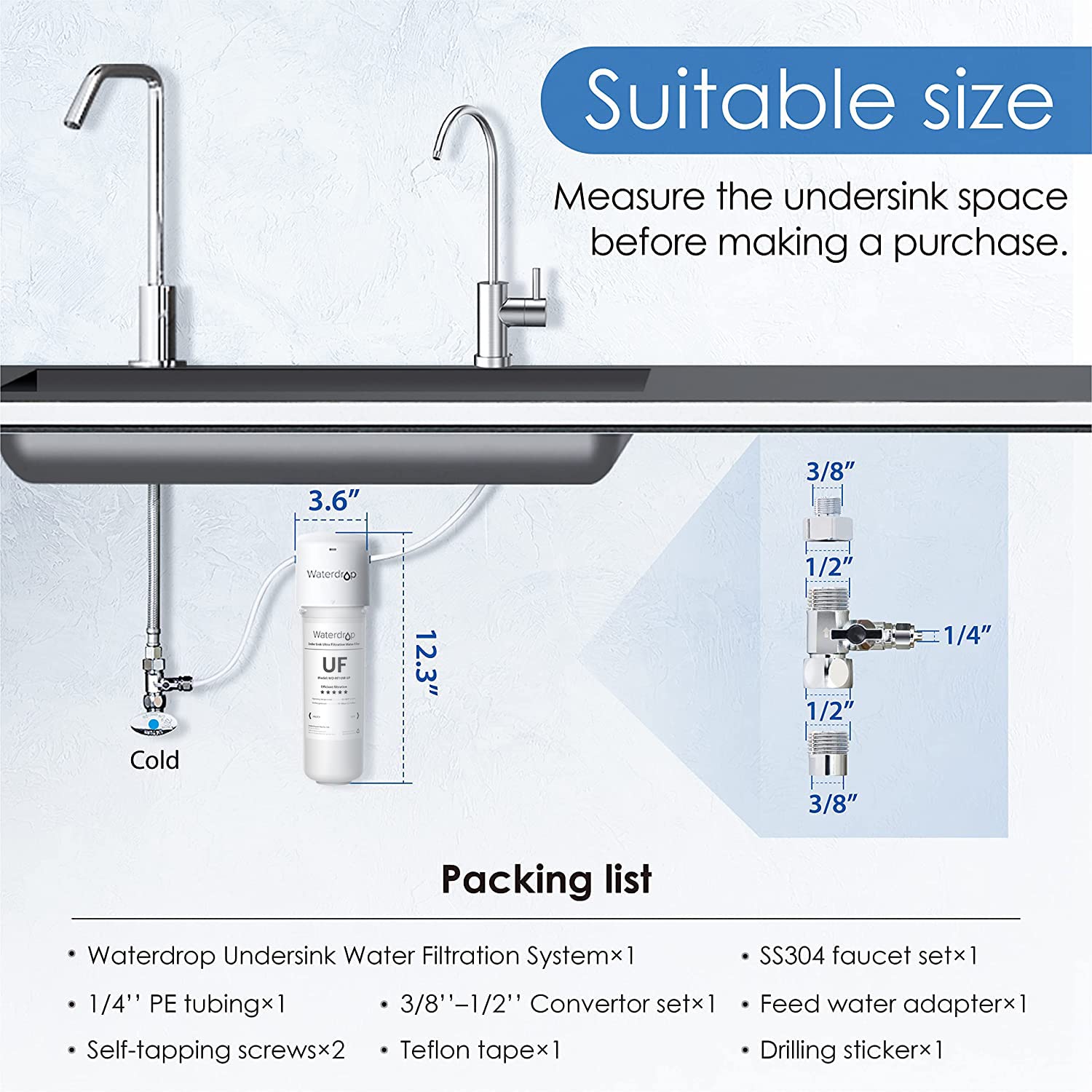 Waterdrop 15UB-UF Under Sink Water Filter System, 0.01 Micron