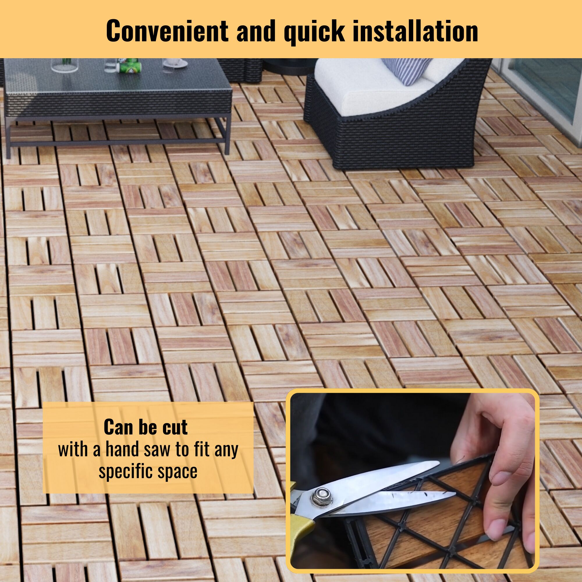 LUXEYARD 20 PCS Interlocking Deck Tiles Checker Pattern 12Inch x 12Inch ...