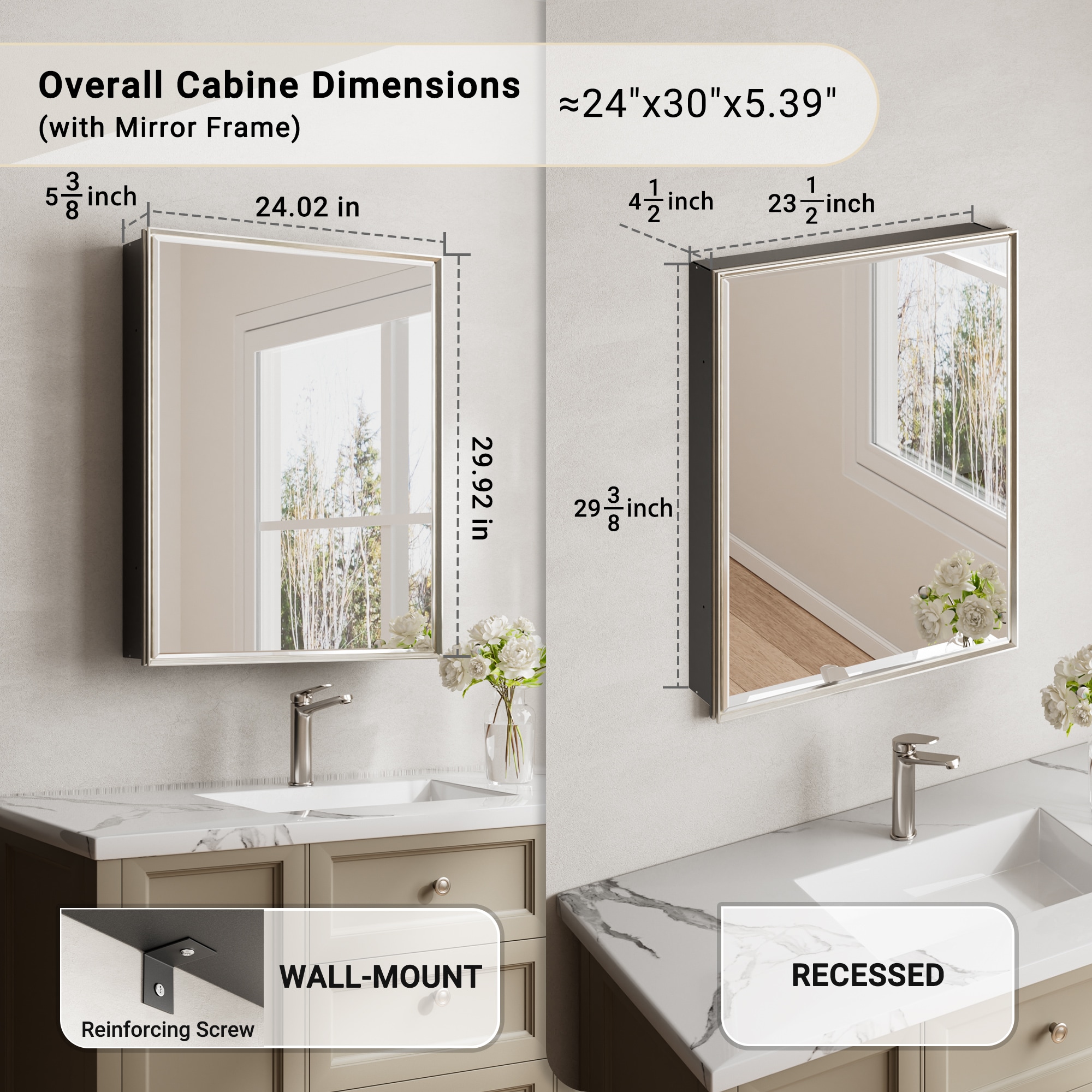 QueenFun MCBB2430BN Bathroom-Medicine-Cabinets - View #2