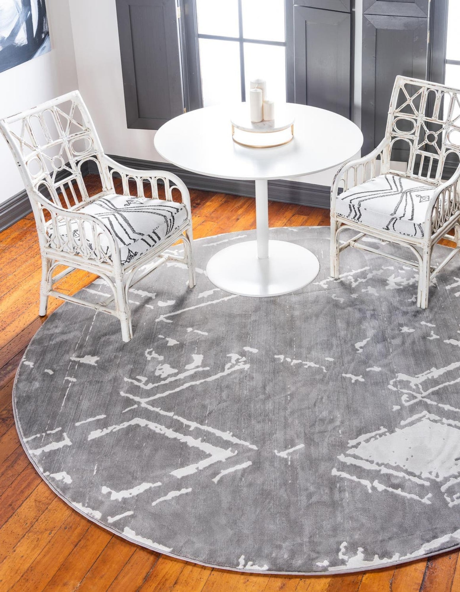 Unique Loom 3186876 Jill Zarin Uptown 3 x 3 (ft) Loomed Polypropylene Gray Round Indoor Trellis Coastal Area rug