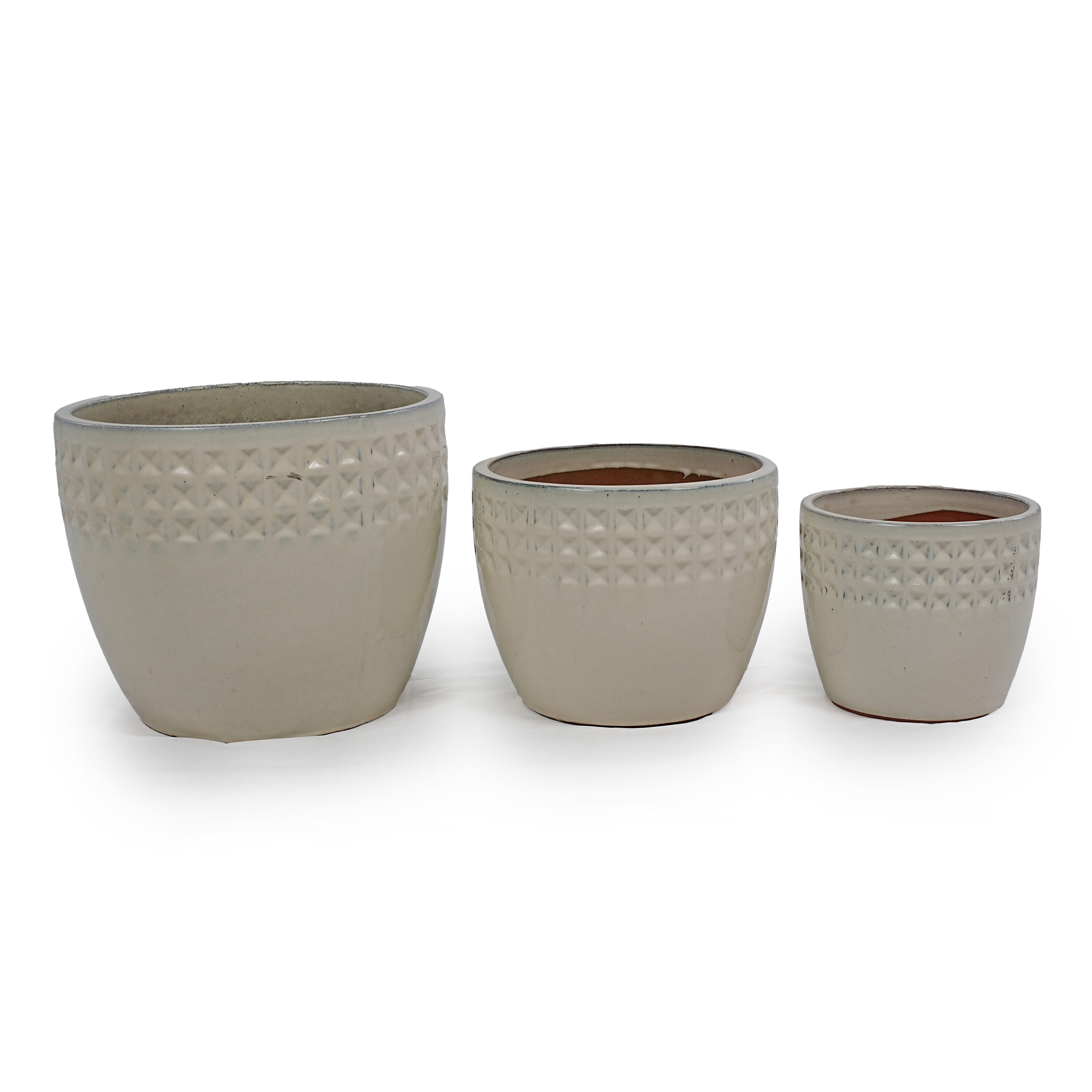 LOVMOR SF-Y-W3273P321485 Set of 3 Ceramic Flowerpot Modern Planter for Patio Garden Windowsill - Ancient White