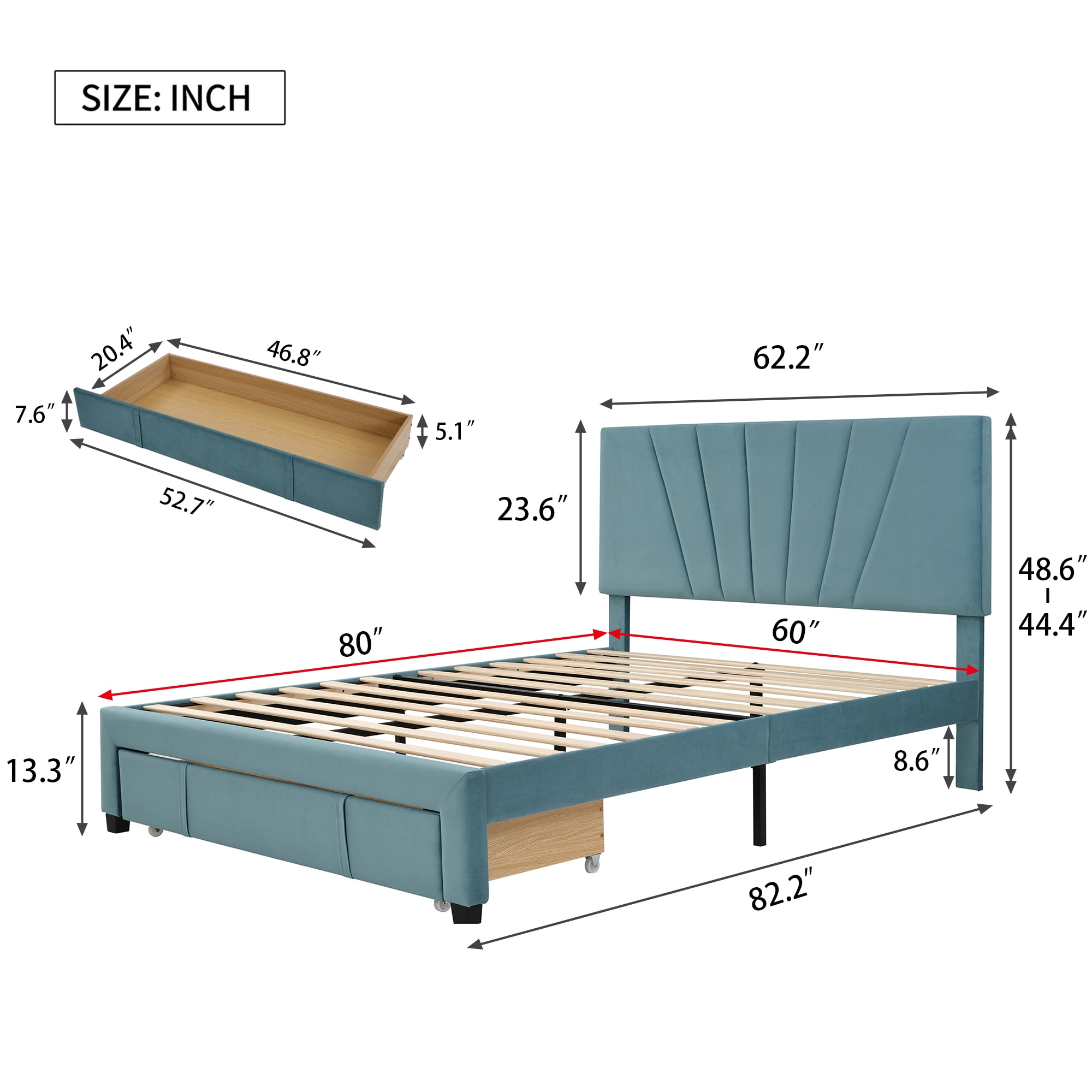 Qualler Blue Queen Upholstered Platform Bed in the Beds department at ...