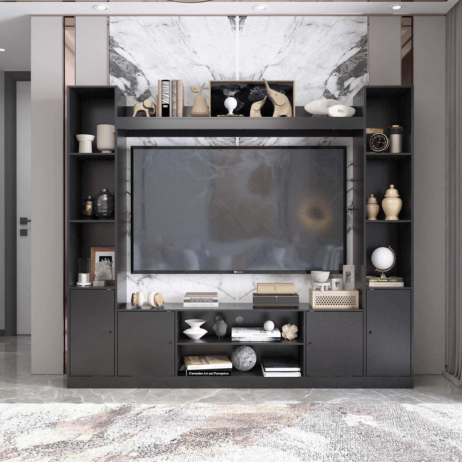 FUFU&GAGA KF020468-02 Modern/Contemporary Black TV cabinet Integrated TV Mount ( Accommodates TVs up to 60-in )
