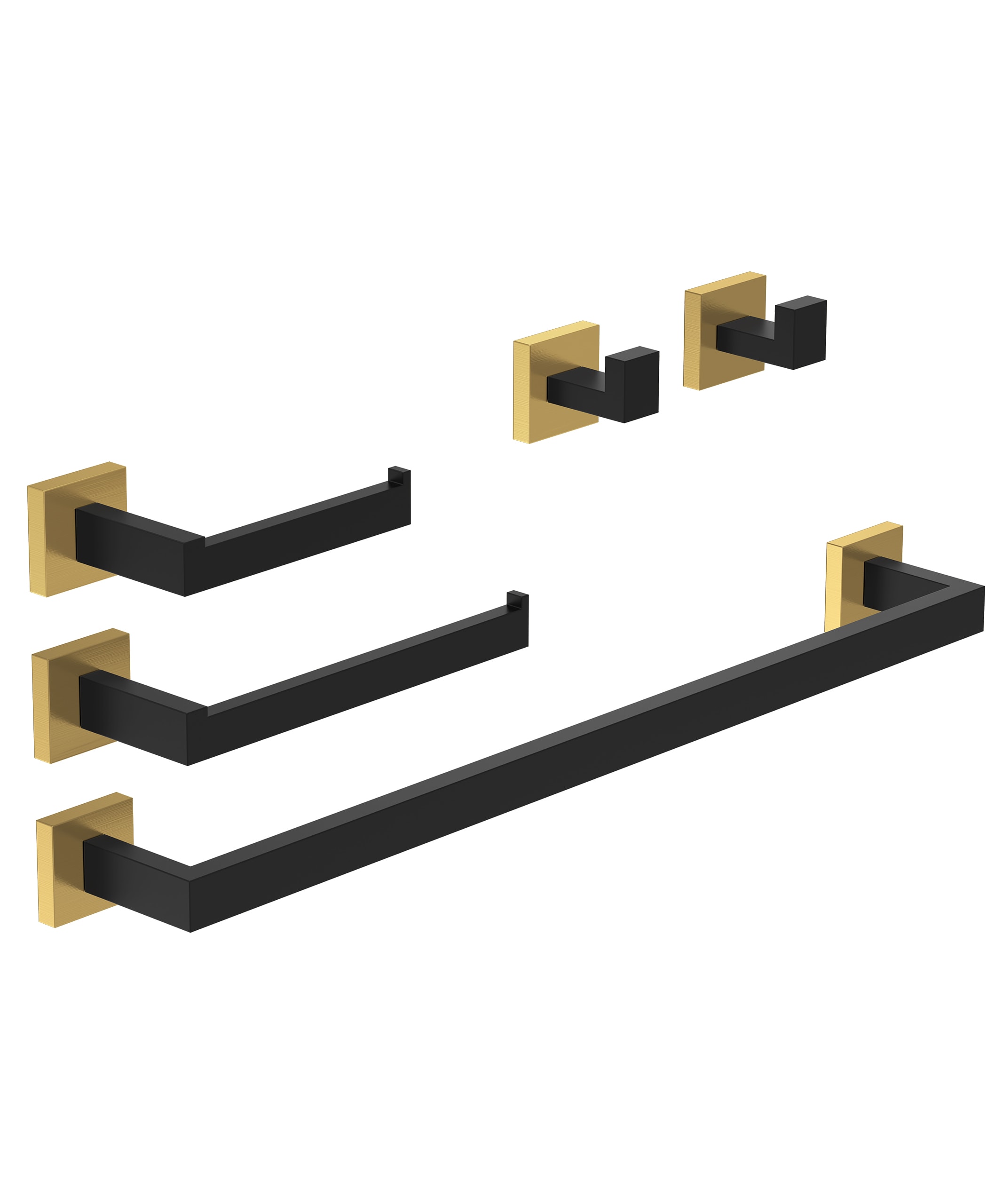 BWE A-91012-S-GB-1 5 -Piece Opulent Noir Black and Gold Decorative Bathroom Hardware Set Towel Bar, Toilet Paper Holder, ,Robe Hook Included