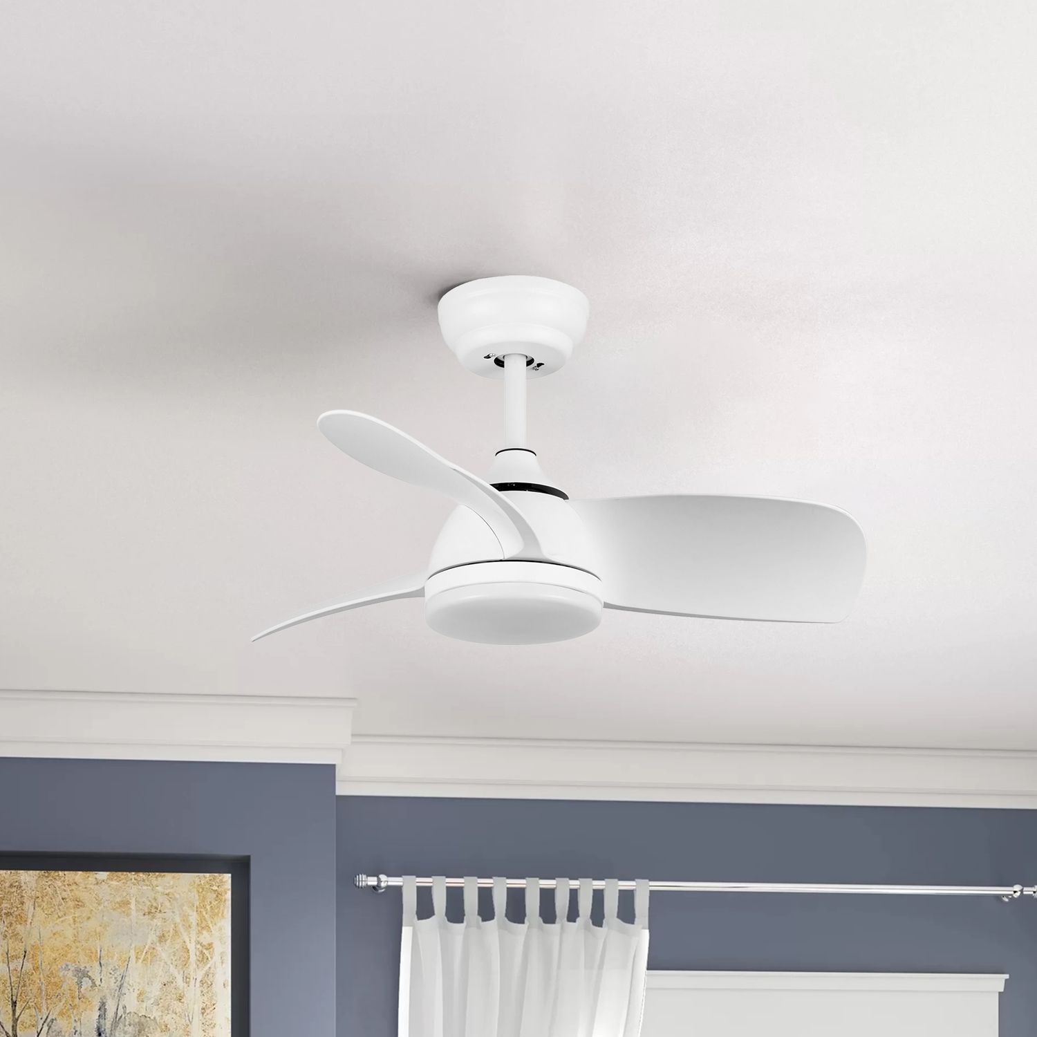 WELLFOR Dimmable Multi-Speed LED Ceiling Fan 28-in White Color-changing ...