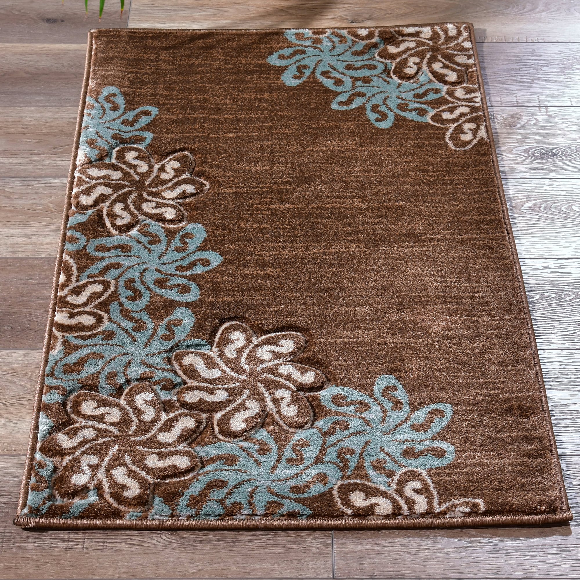 MDA Rugs GM2423 Glamour 2 x 3 (ft) Polypropylene Brown/Cream Rectangular Indoor Floral Area rug