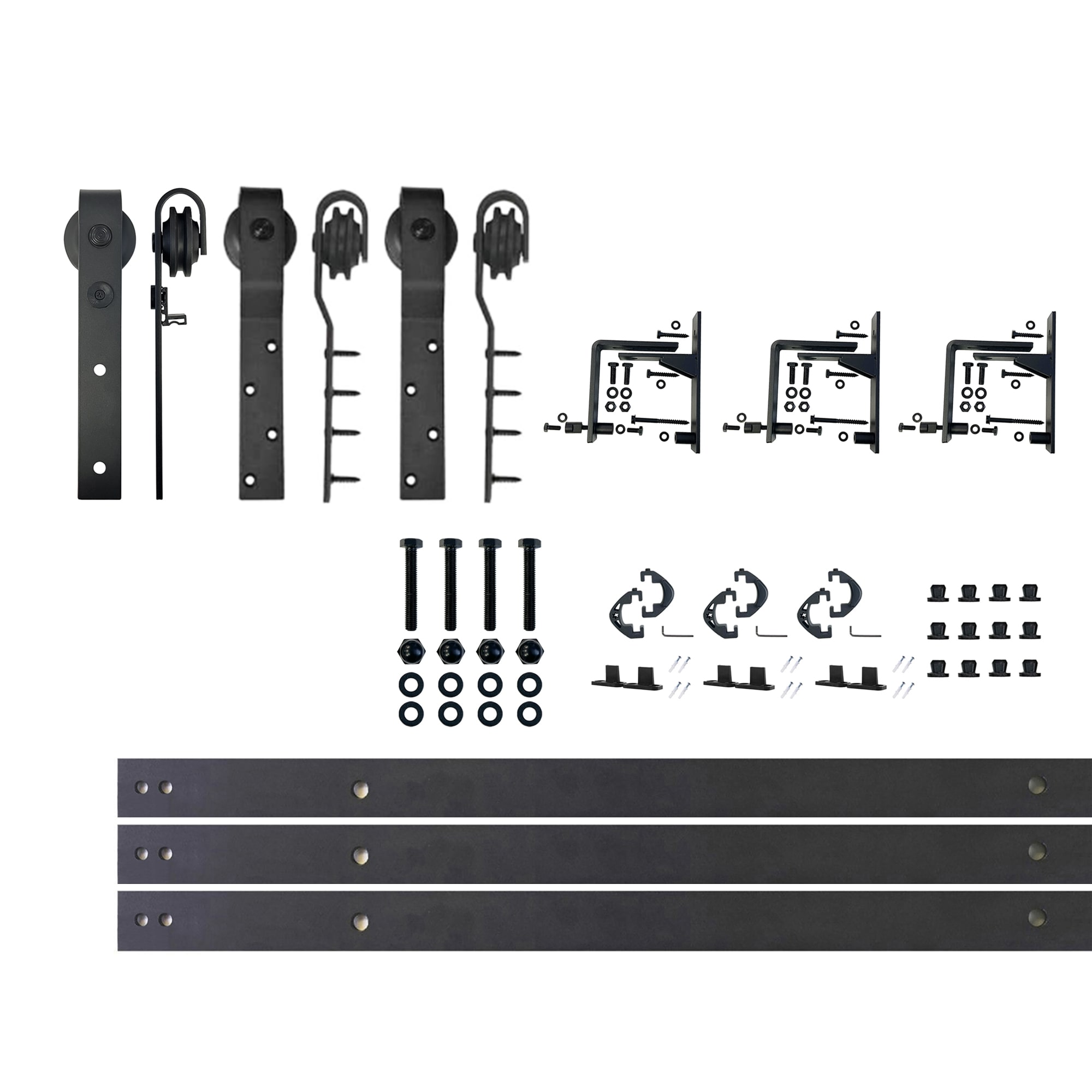 HOMACER YT7TGH048C 48-in Rustic black Black Indoor J-strap Triple bypass Barn door hardware kit
