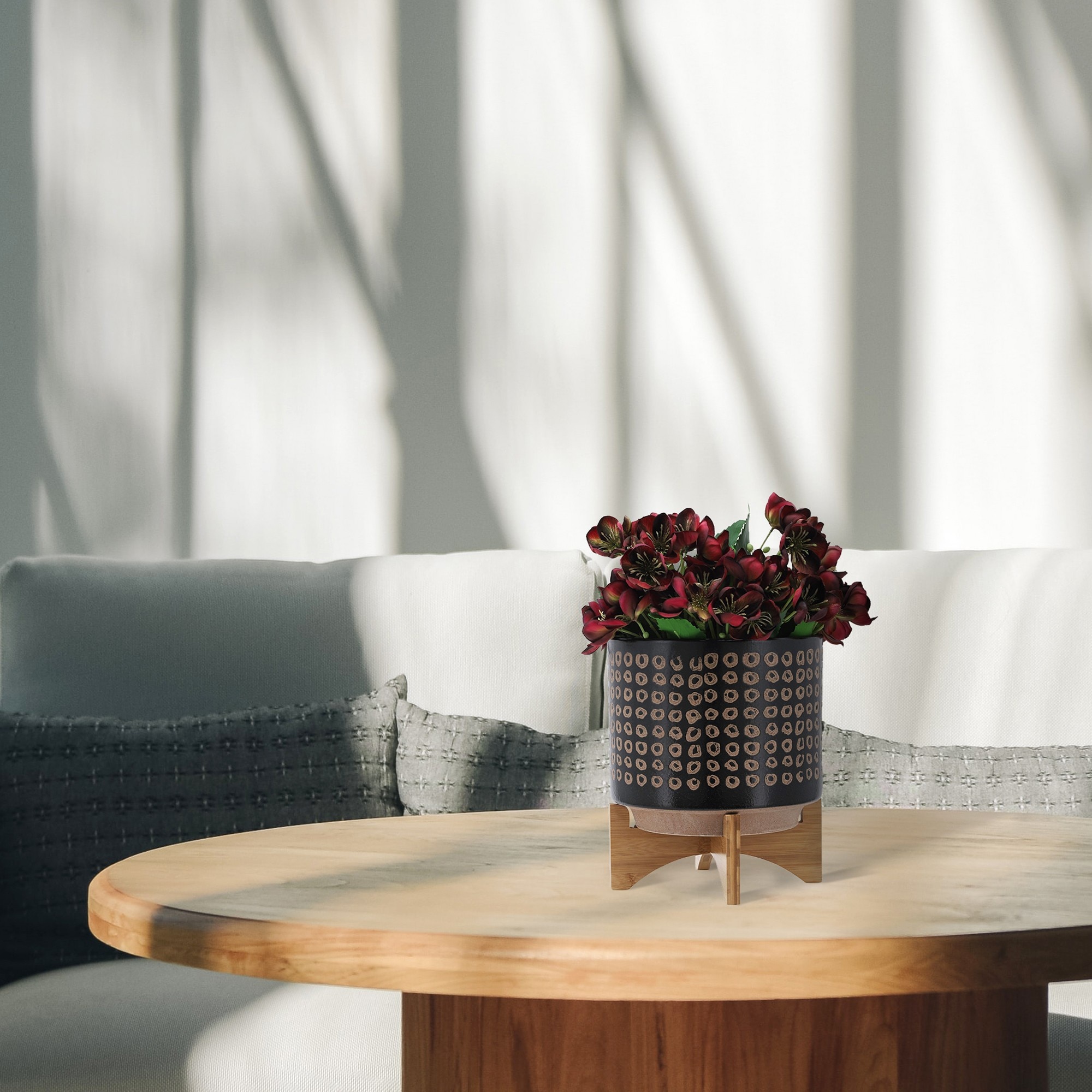 Yiekholo LL-1602AA Round 9.75-in W x 11.5-in H x 9.75-in D Brown Ceramic Indoor/Outdoor with Self Watering Planter
