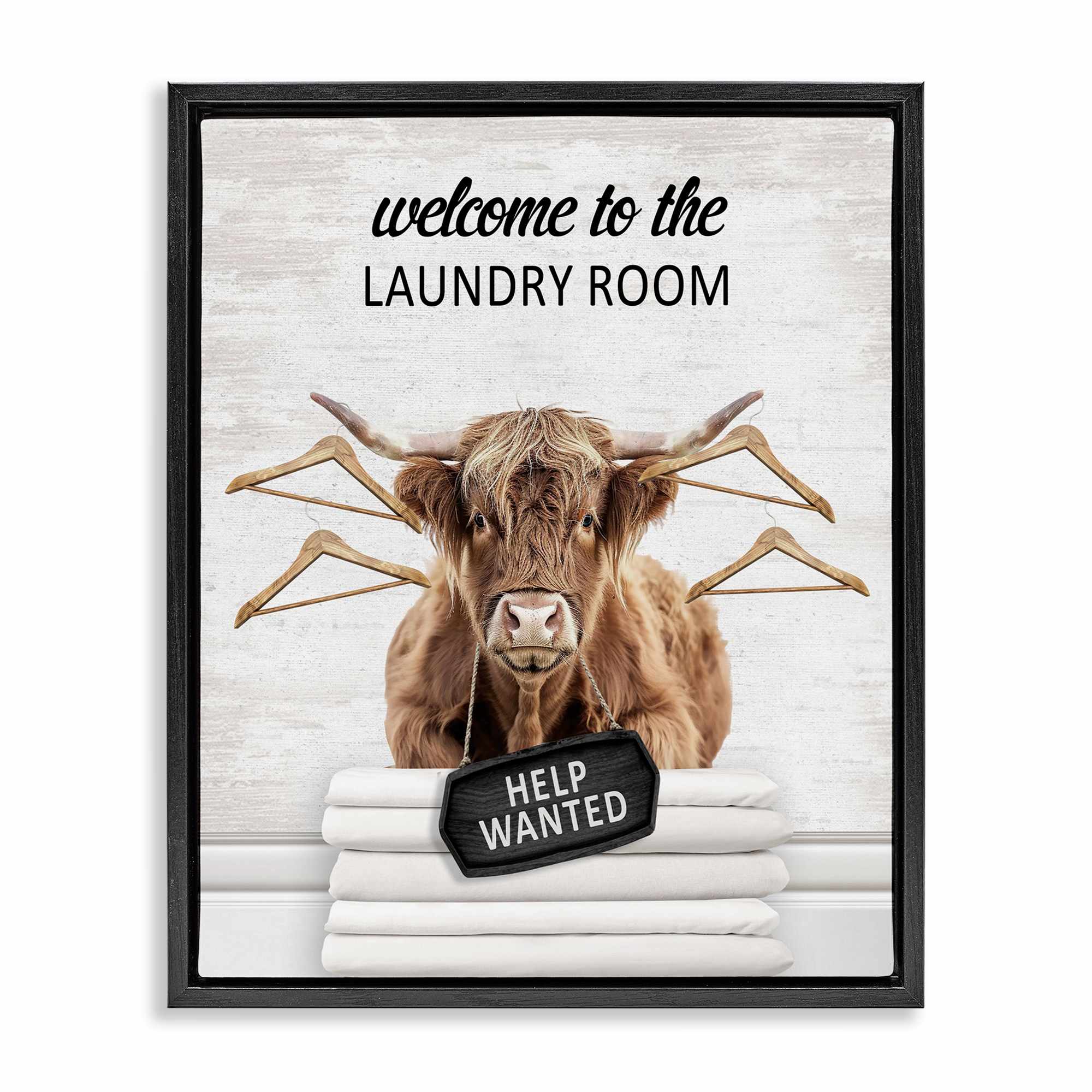 Stupell Industries BS-889-FFB-24X30 Welcome Laundry Room Cattle Black Framed Floater Canvas Wall Art By Lettered and Lined 25 x 31