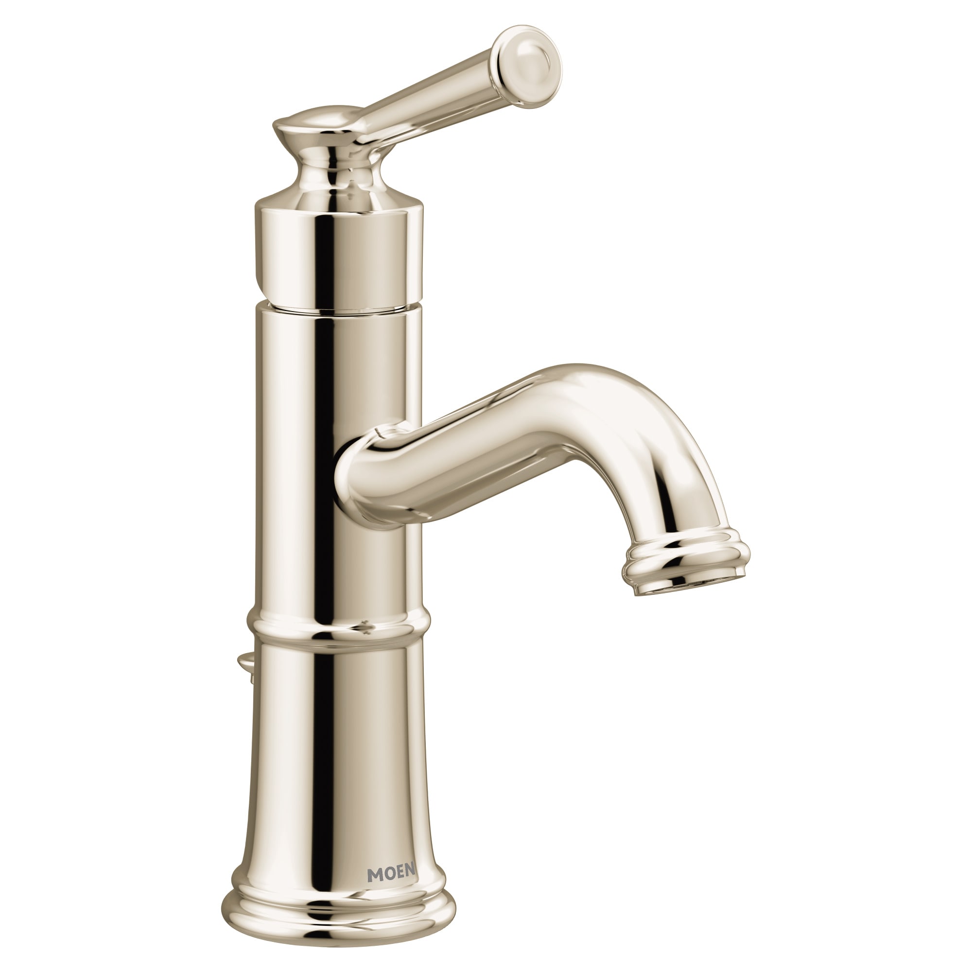 Moen 6402NL Belfield Polished Nickel Single hole 1-handle WaterSense Low-arc Commercial/Residential Handle Bathroom Sink Faucet with Drain with Deck Plate