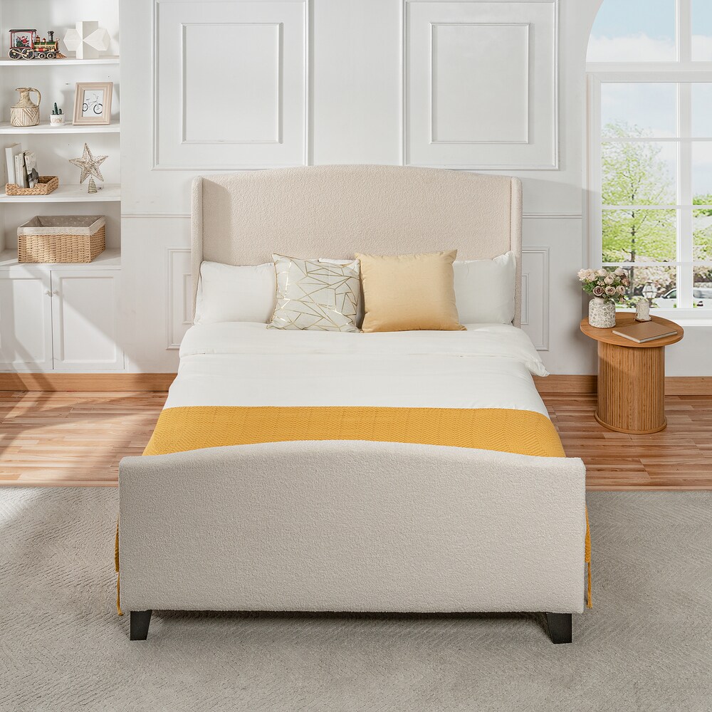GDFStudio 342562 Classic 49.21 Inch High Back Upholstered Headboard Queen Size Bed Frame White