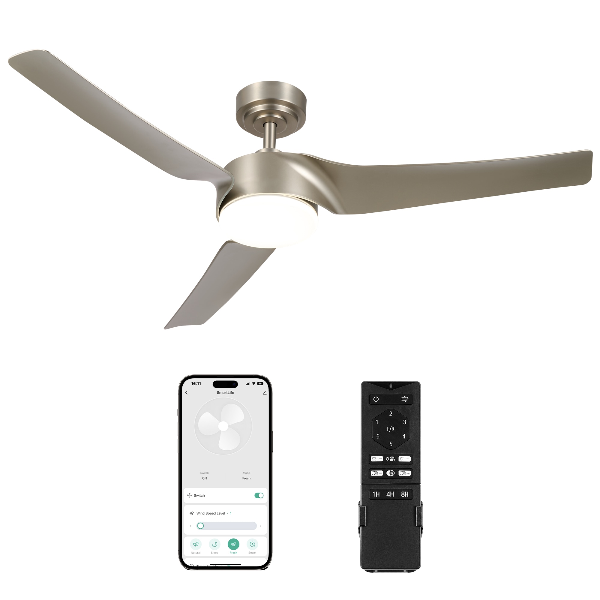 CARRO USA Sonnen 52-in Black with Walnut Blades Color-changing Indoor/Outdoor Smart Ceiling Fan with Light and Remote (5-Blade) LS525W-L12-B5-1 Sansujyuku sansujyuku.com