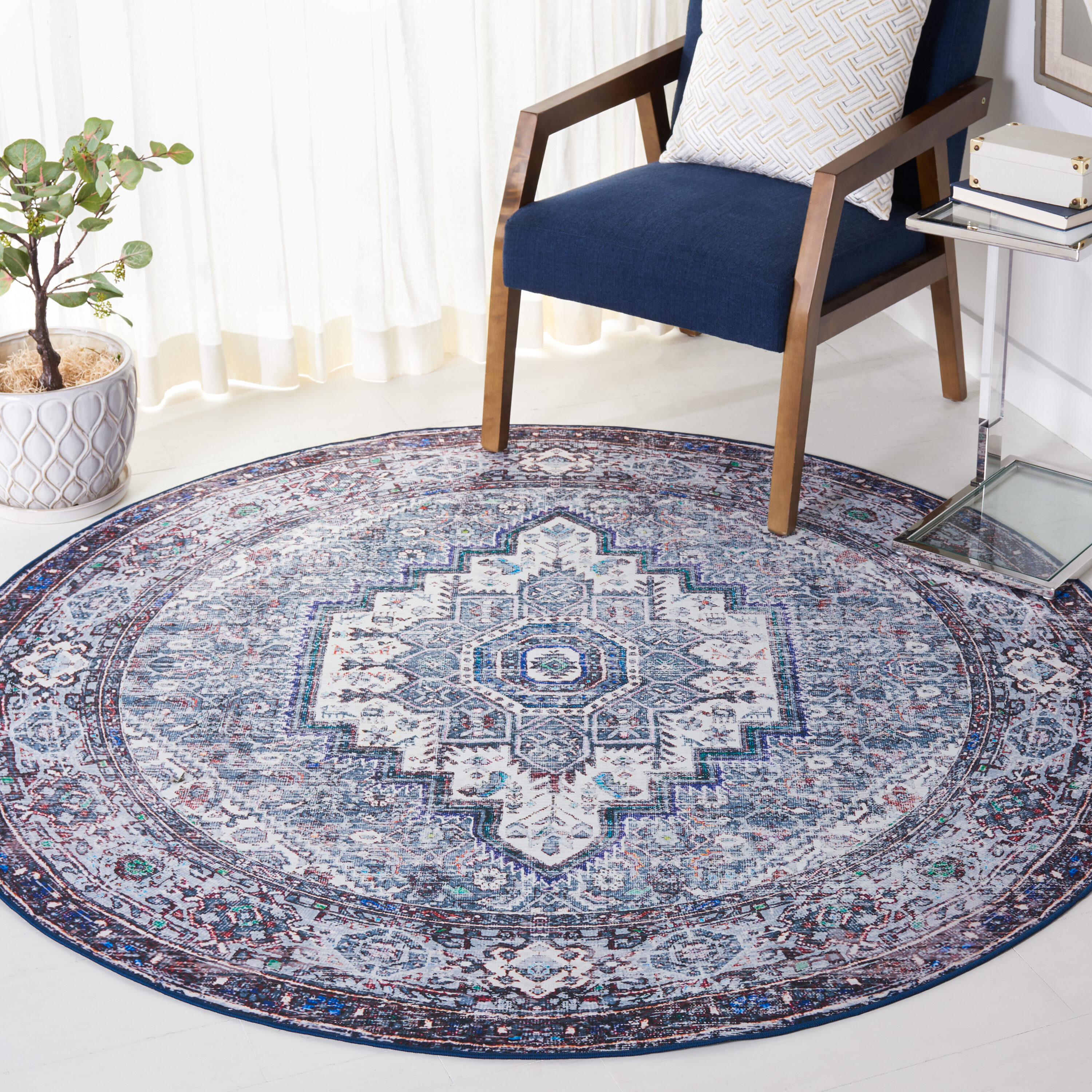 Safavieh TSN198C-6R Tucson 6 x 6 (ft) Loomed Polyester Beige/Green Round Indoor Border Machine washable Area rug