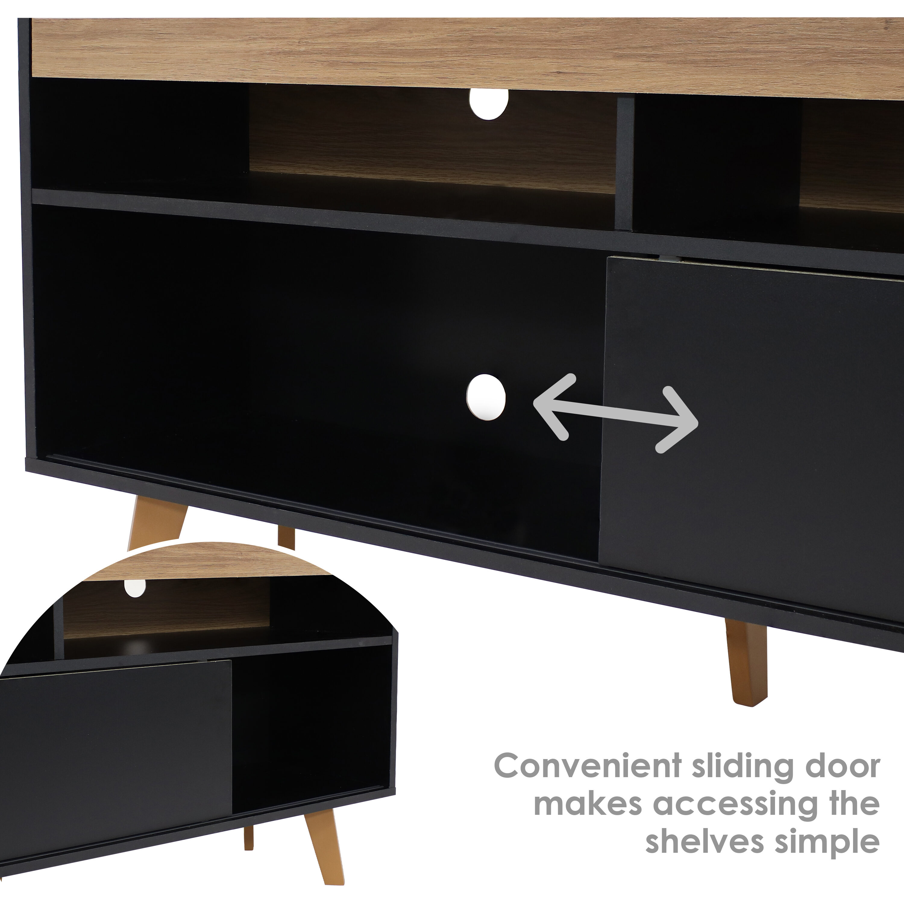 Midnight Black 58" TV Stand with Cabinet and Shelves