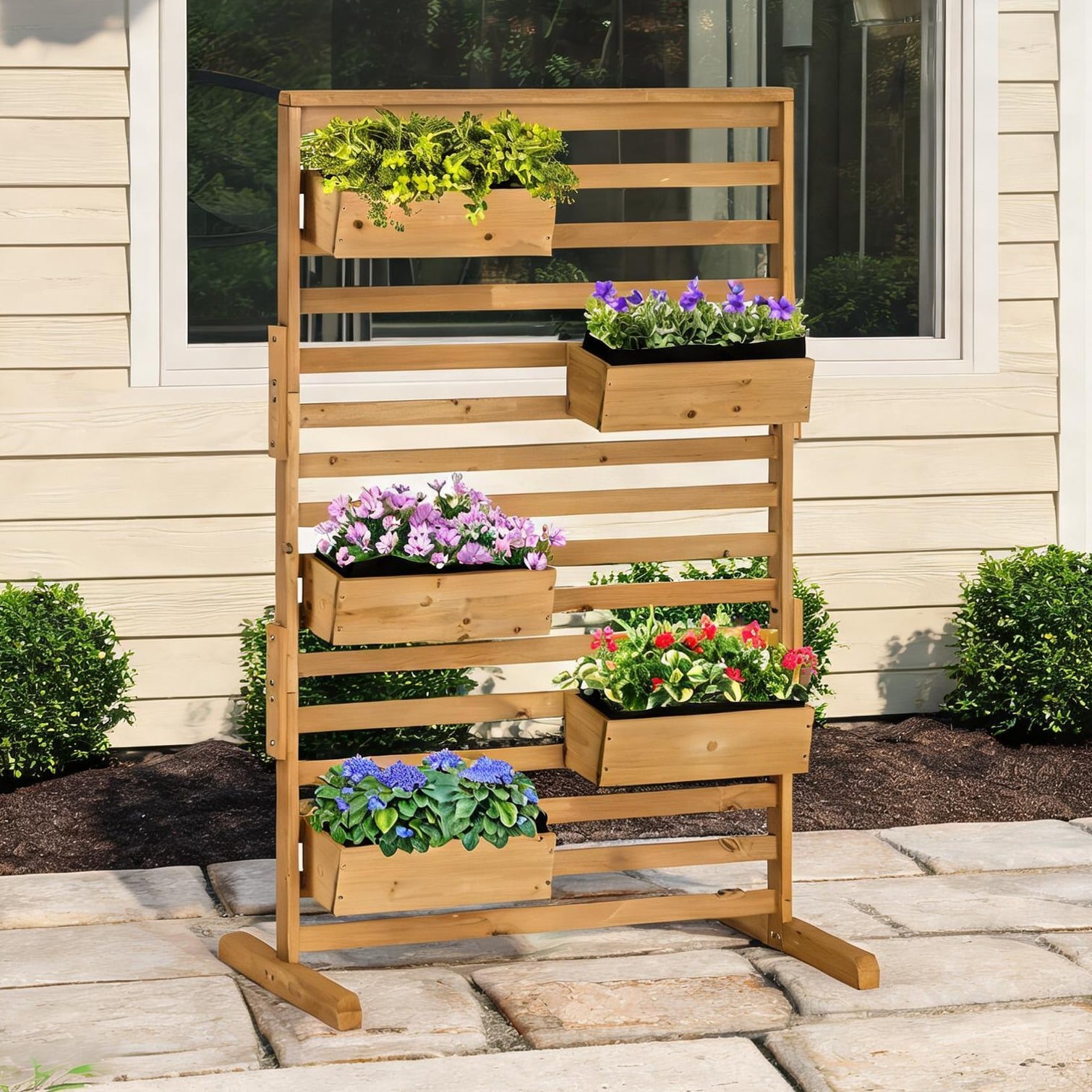 FlowLuxe Garden Pots and Planters - Light natural wood trellis planter ...