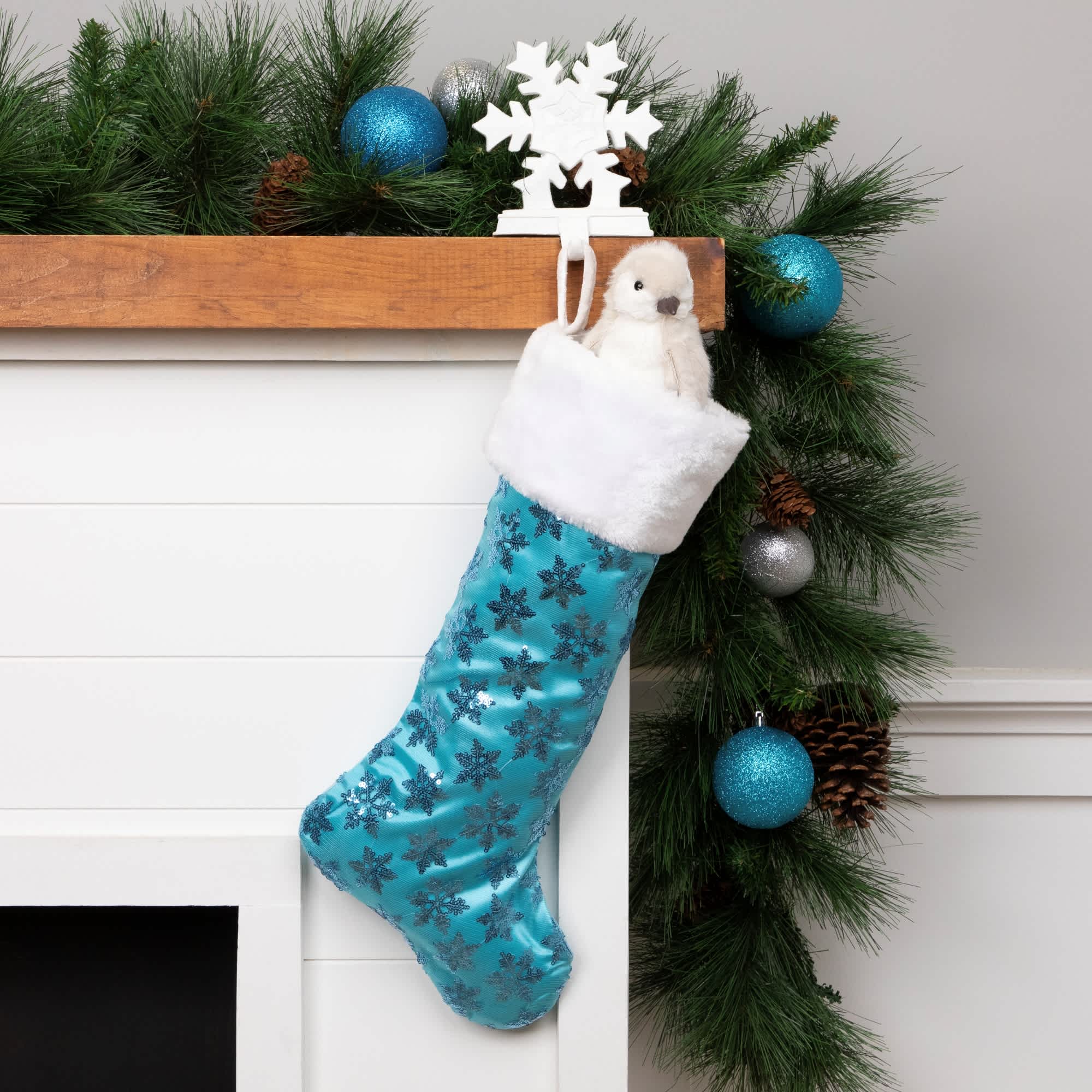 Northlight 20.5 inch Ice Palace Blue Sequin Snowflake Christmas Stocking with White Faux Fur Cuff