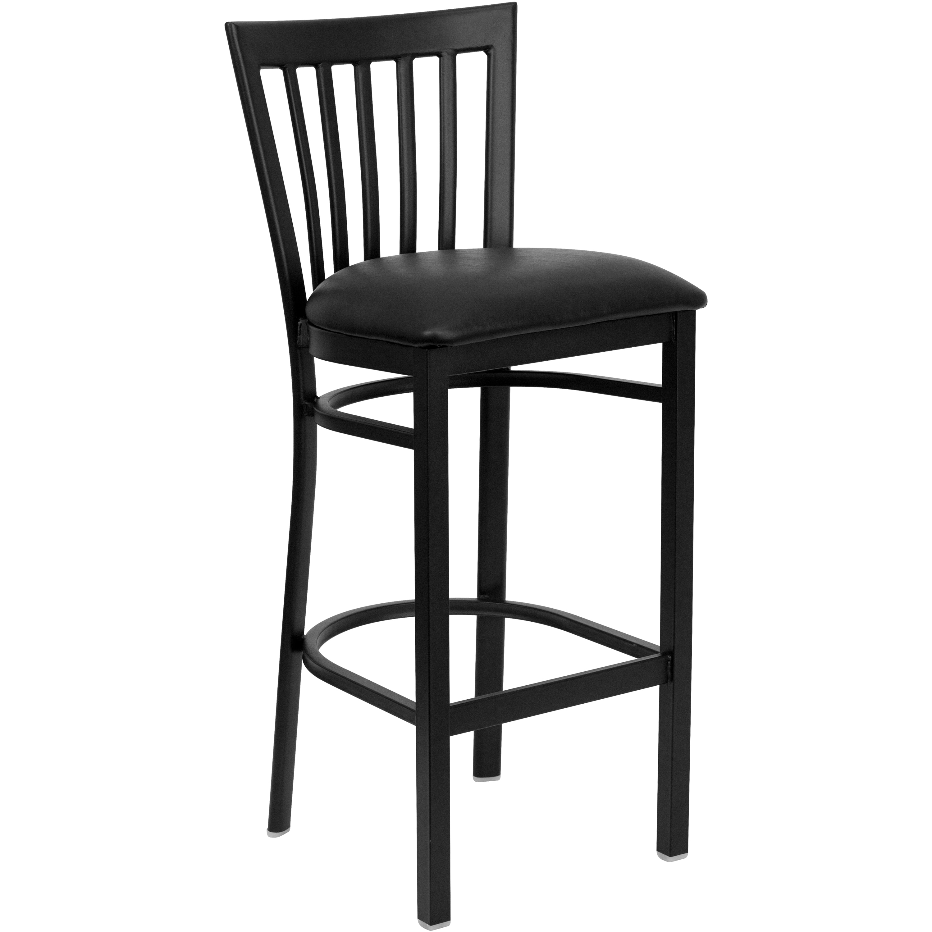 Flash Furniture 812581017076 Black Vinyl Seat/Black Metal Frame 29.0-Inches H Bar height Square seat Upholstered Metal Bar Stool and Back