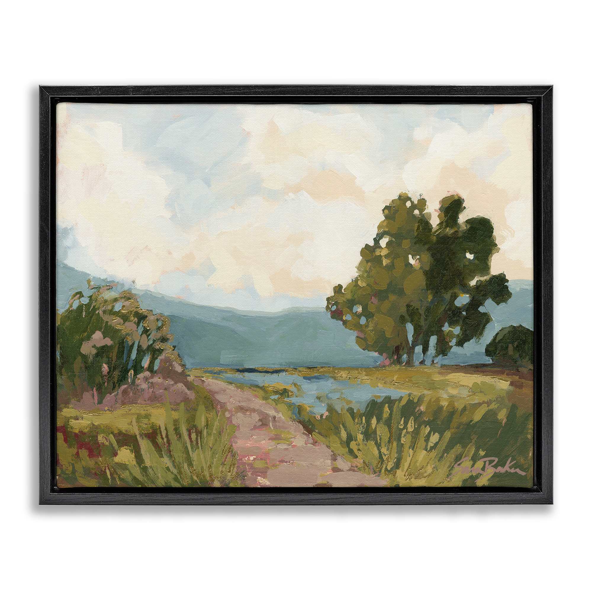 Stupell Industries BS-685-FFB-24X30 Path to Distant Countryside Black Framed Floater Canvas Wall Art By Sara Baker 31 x 25
