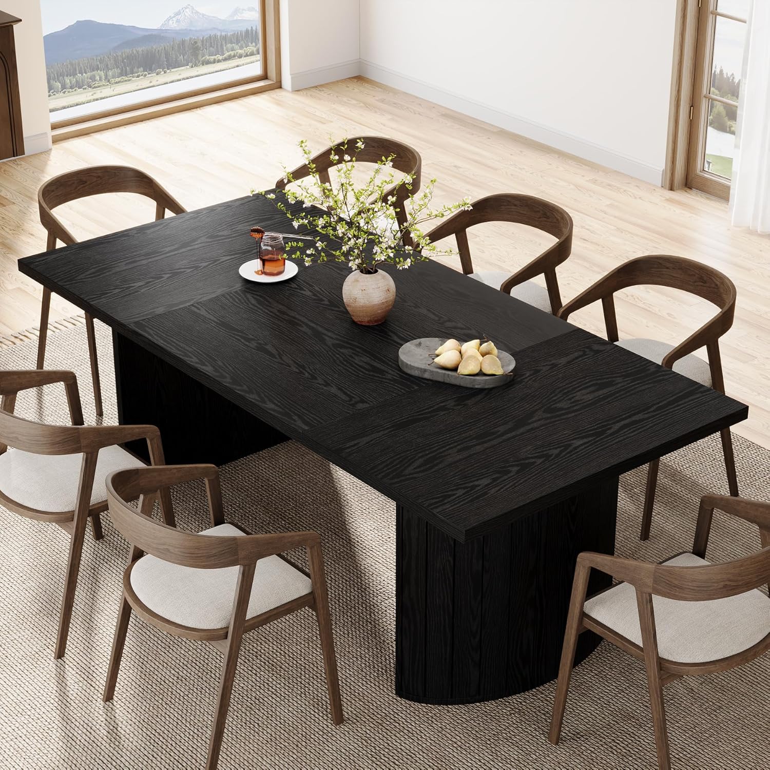 Tribesigns Black Farmhouse Rectangular Dining Table 78.7 L x 29.5 H with Wooden Tabletop